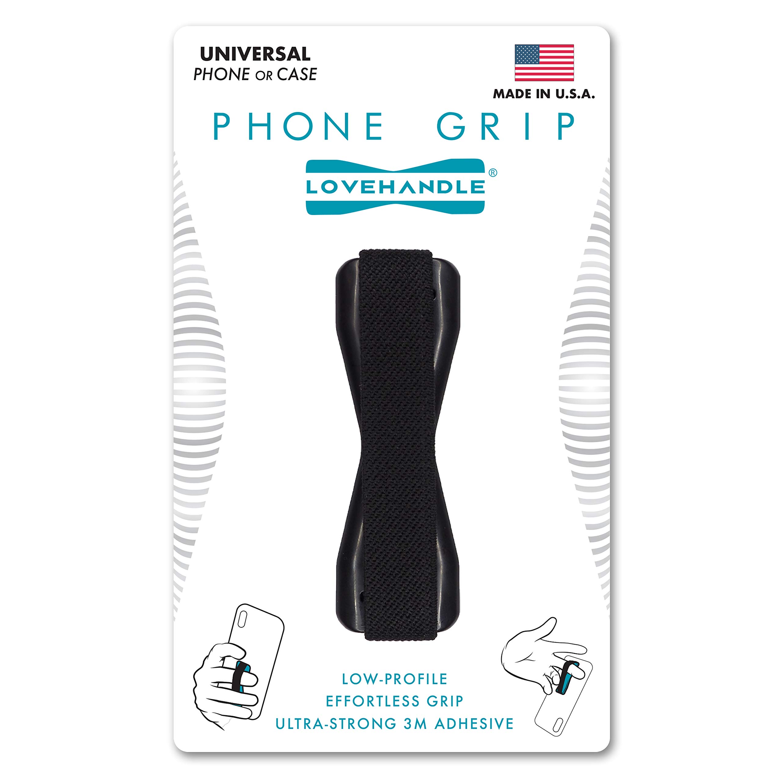 LoveHandle Universal Grip for Mobile Devices - Black SlingGrip (As Seen On TV) - Secure & Ergonomic Phone Holder for Gaming, Reading, and Everyday Use