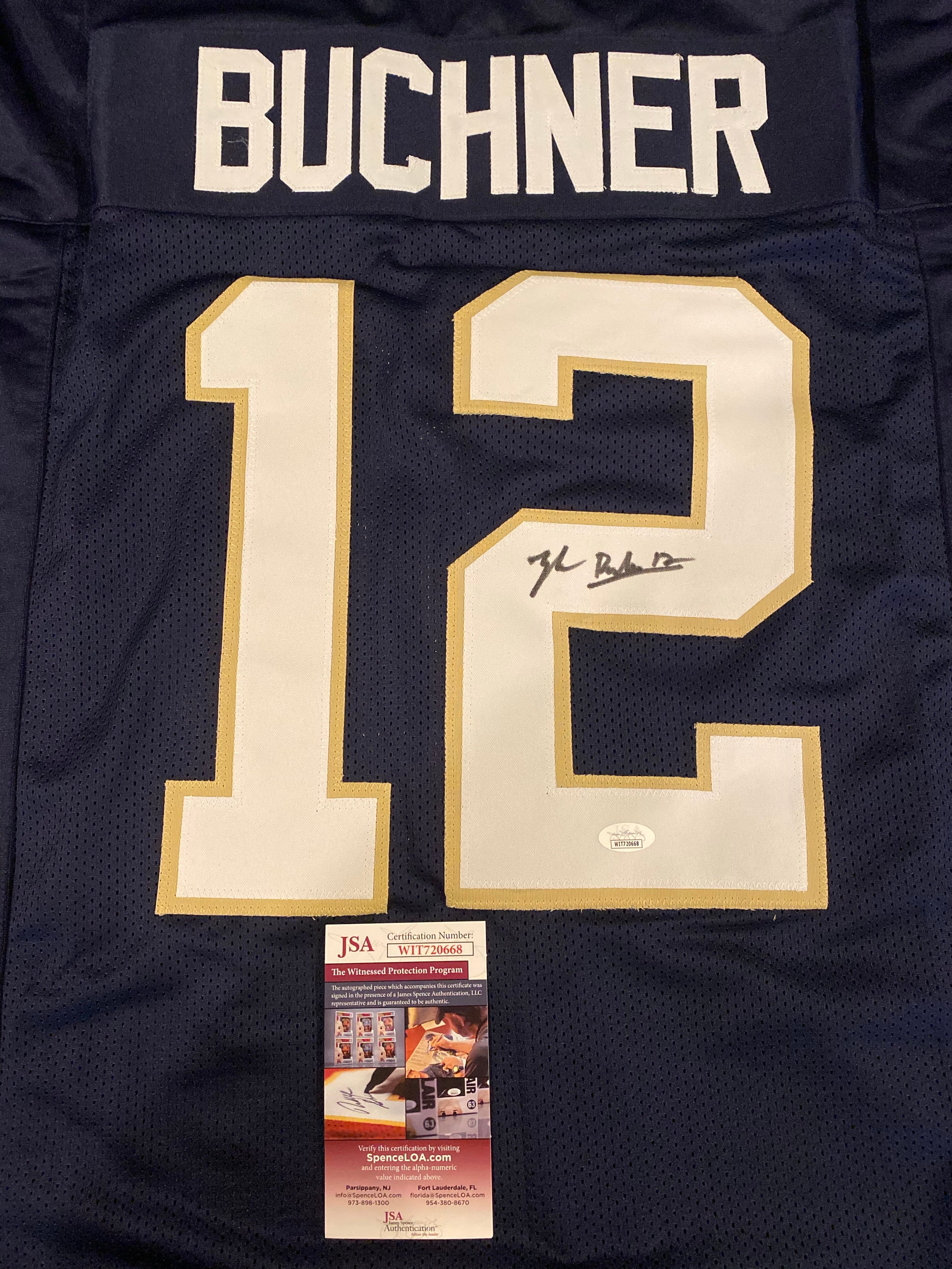 Tyler Buchner Autographed Notre Dame Fighting Irish Blue Football Jersey - Authentic Signed Collectible for Fans & Memorabilia Enthusiasts - Perfect for Display, Gifts, and Game Day