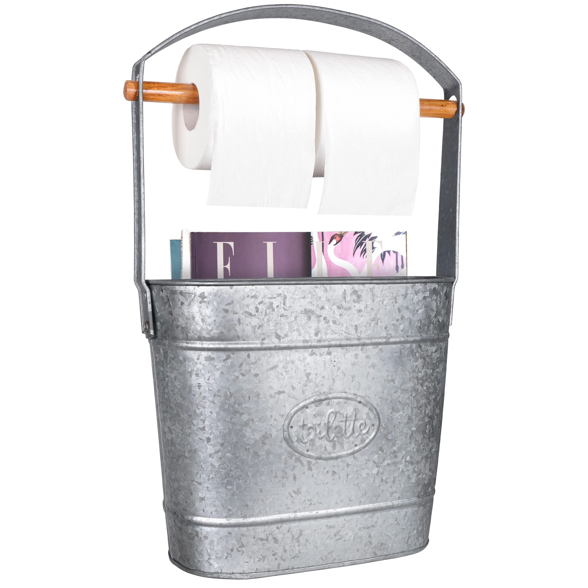 Autumn Alley Farmhouse Toilet Paper Holder Stand with Storage - Free Standing Bathroom Organizer for Mega Rolls & Magazines - Rustic Galvanized Metal Decor for Farmhouse, Cottage & Vintage Style Bathrooms