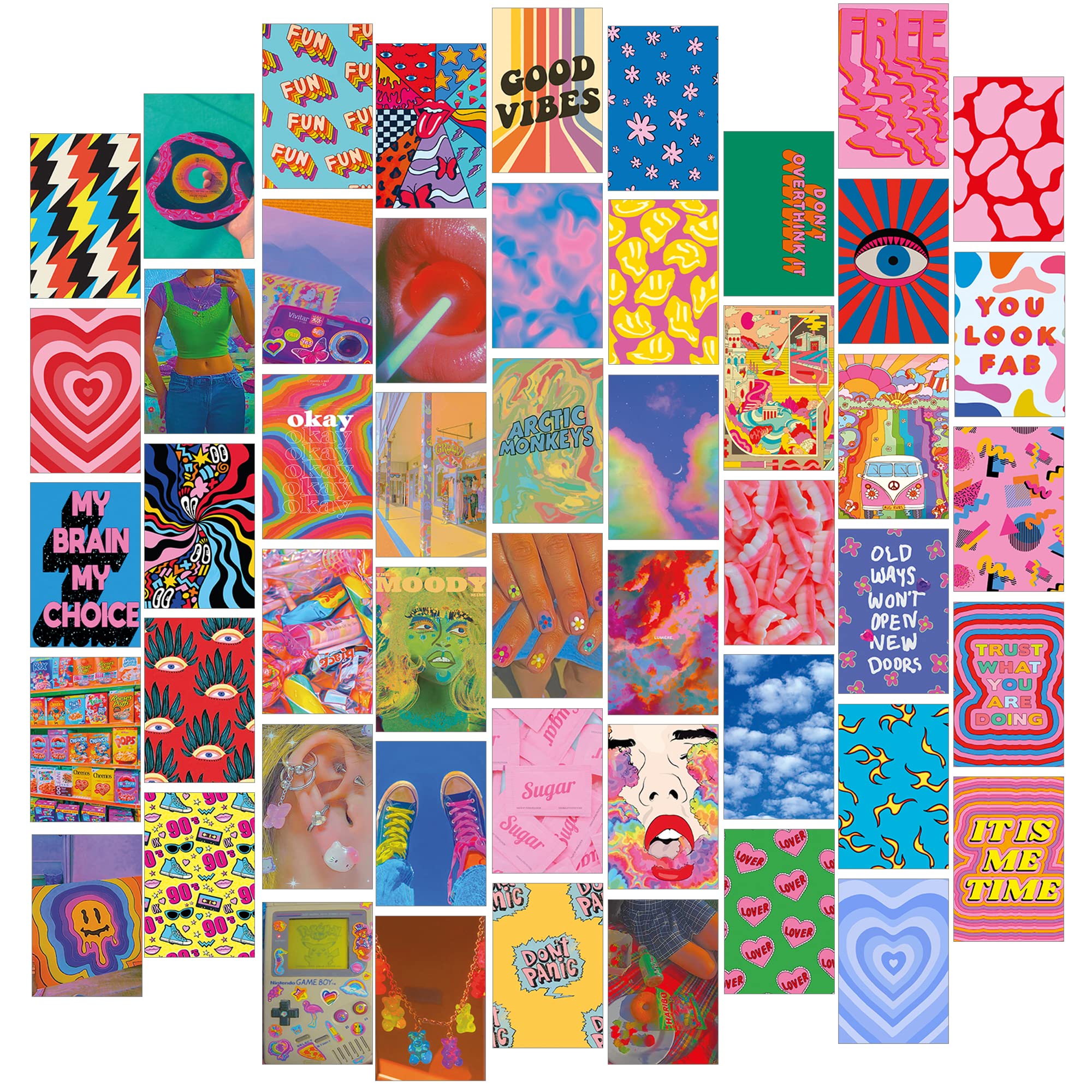 50PCS Vintage Aesthetic Wall Posters - Preppy & Indie Room Decor Kit for Teen Girls | Hippie & Grunge Wall Collage | Perfect for Bedroom, Dorm, and Boho Home Decor