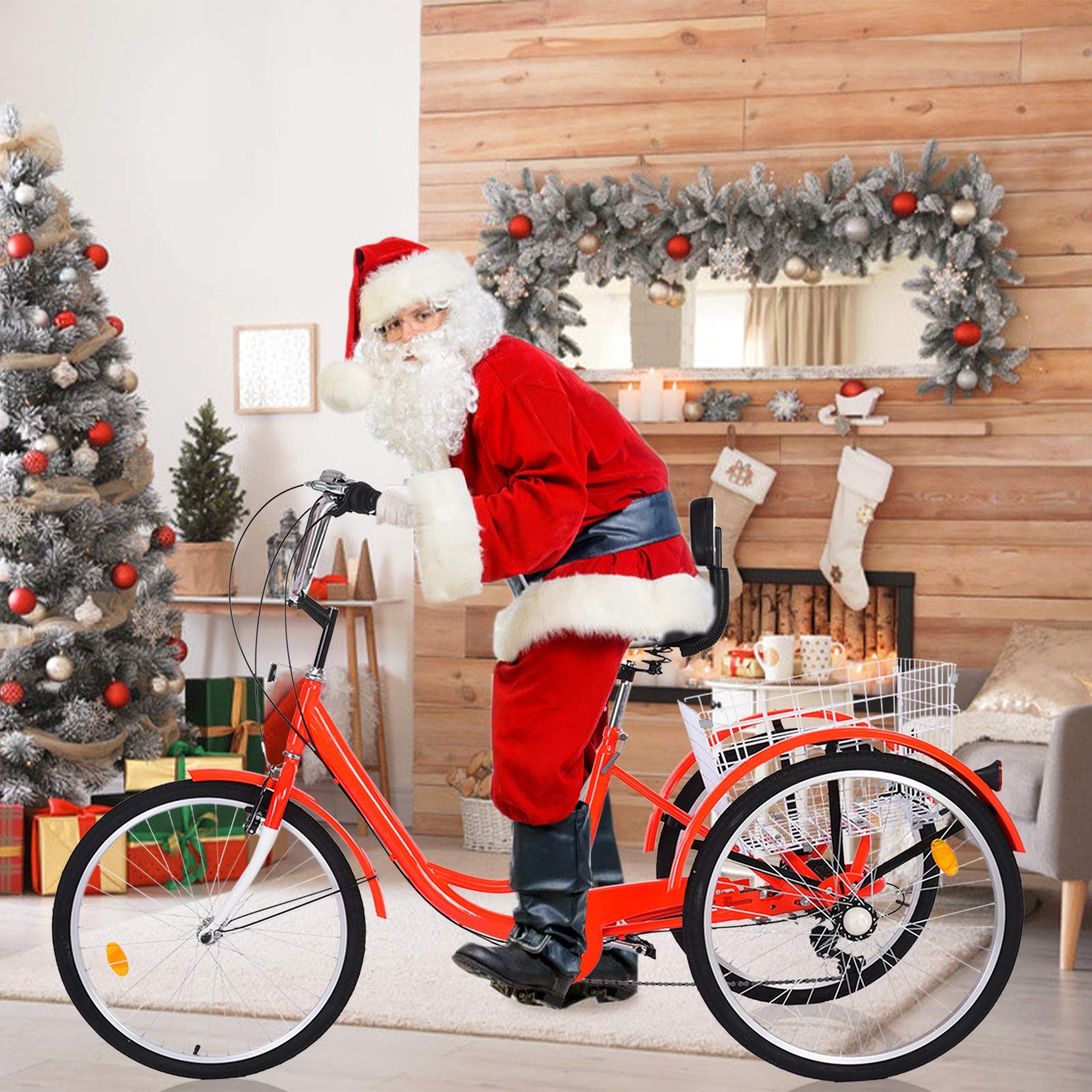 Adult 3-Wheel Tricycle with Basket - 7-Speed Electric Tandem Bike for Seniors, Women & Men - 24-Inch Wheels & Cargo Carrier - Perfect for Grocery Shopping, Commuting & Leisure Rides