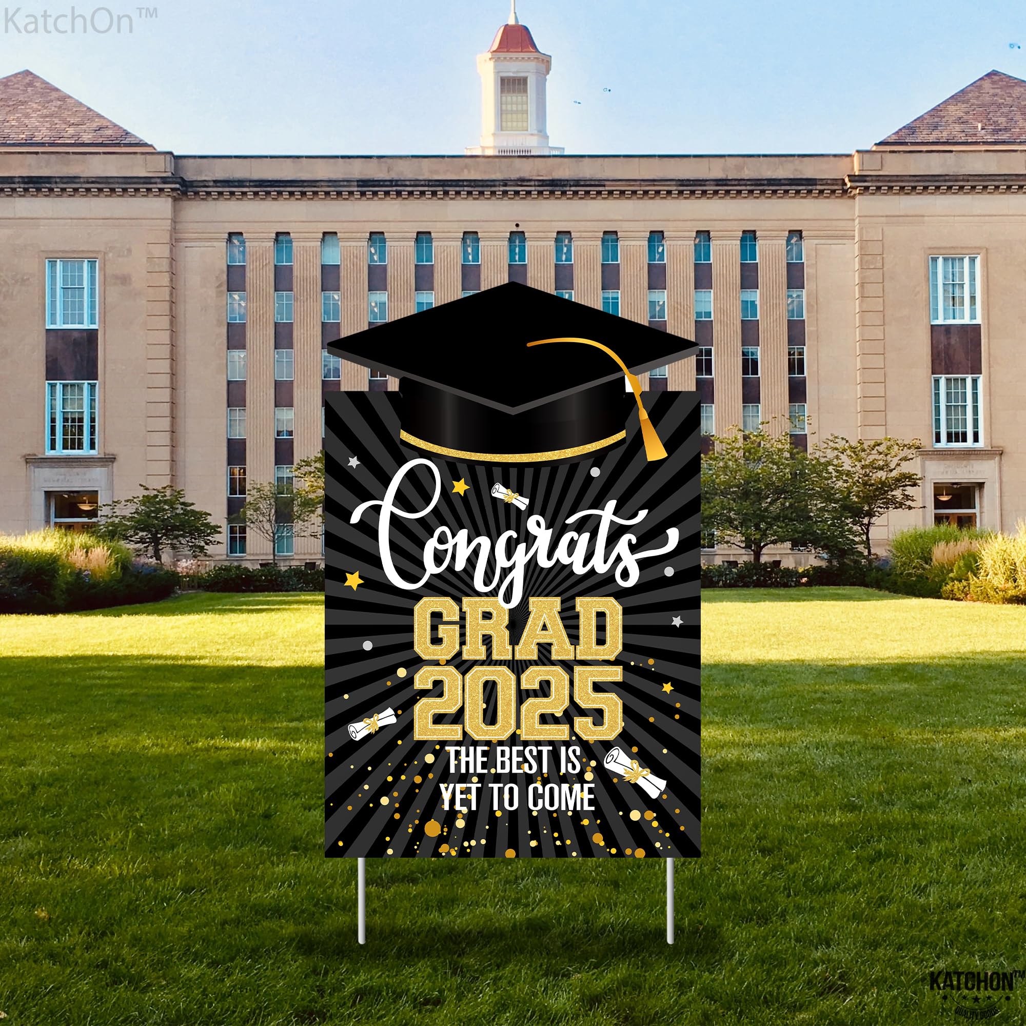 Katchon Graduation Yard Sign - 16x10 Inches | Class of 2025 Outdoor Decor | Durable Congrats Grad Sign for Lawn, Garden & Party Decorations | Perfect for High School & College Graduation Celebrations