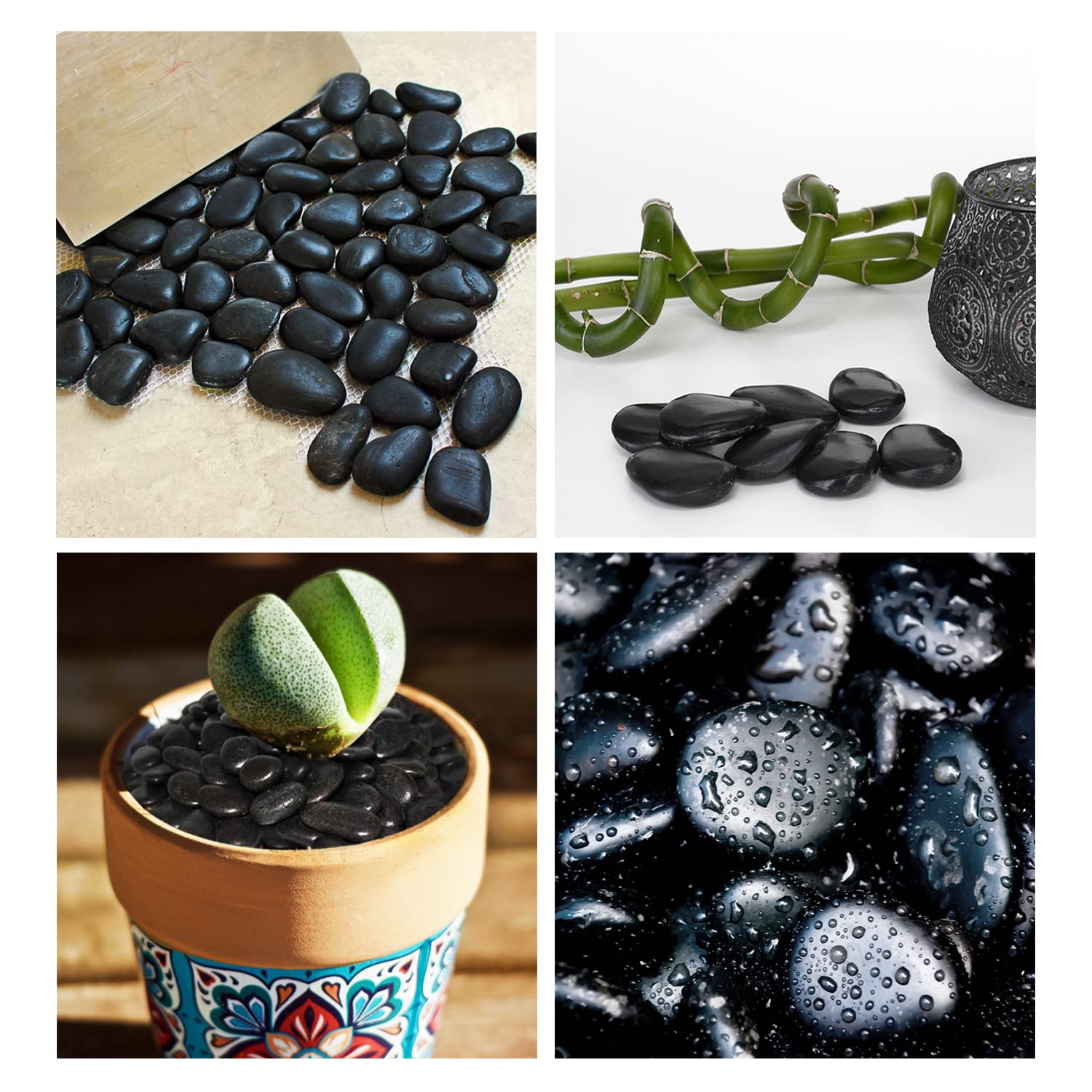 Polished Black Stone Pebbles 10 Lb - 1