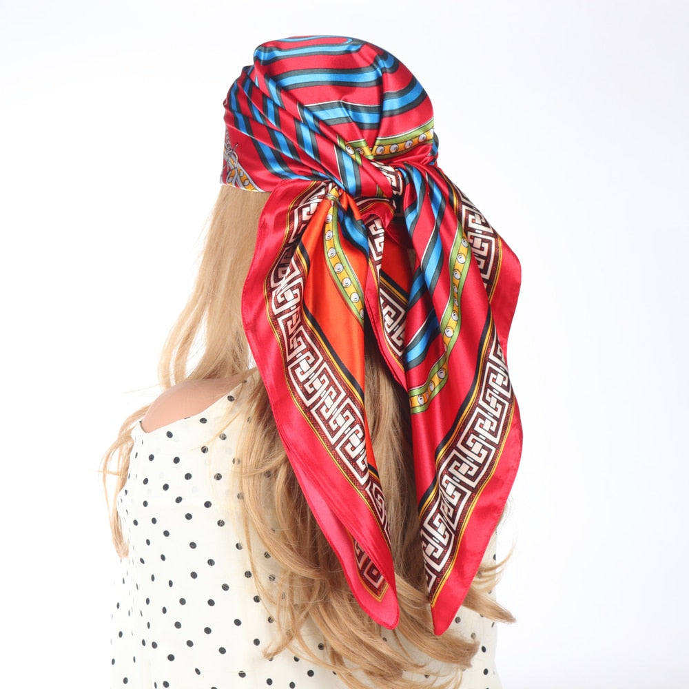 Luxury Silk Scarves for Women 2024 - 90x90cm Spring Summer Fashion Head Scarf, Hijab, Bandana & Hair Accessory - Elegant Womens Foulard for Office, Wedding & Special Occasions