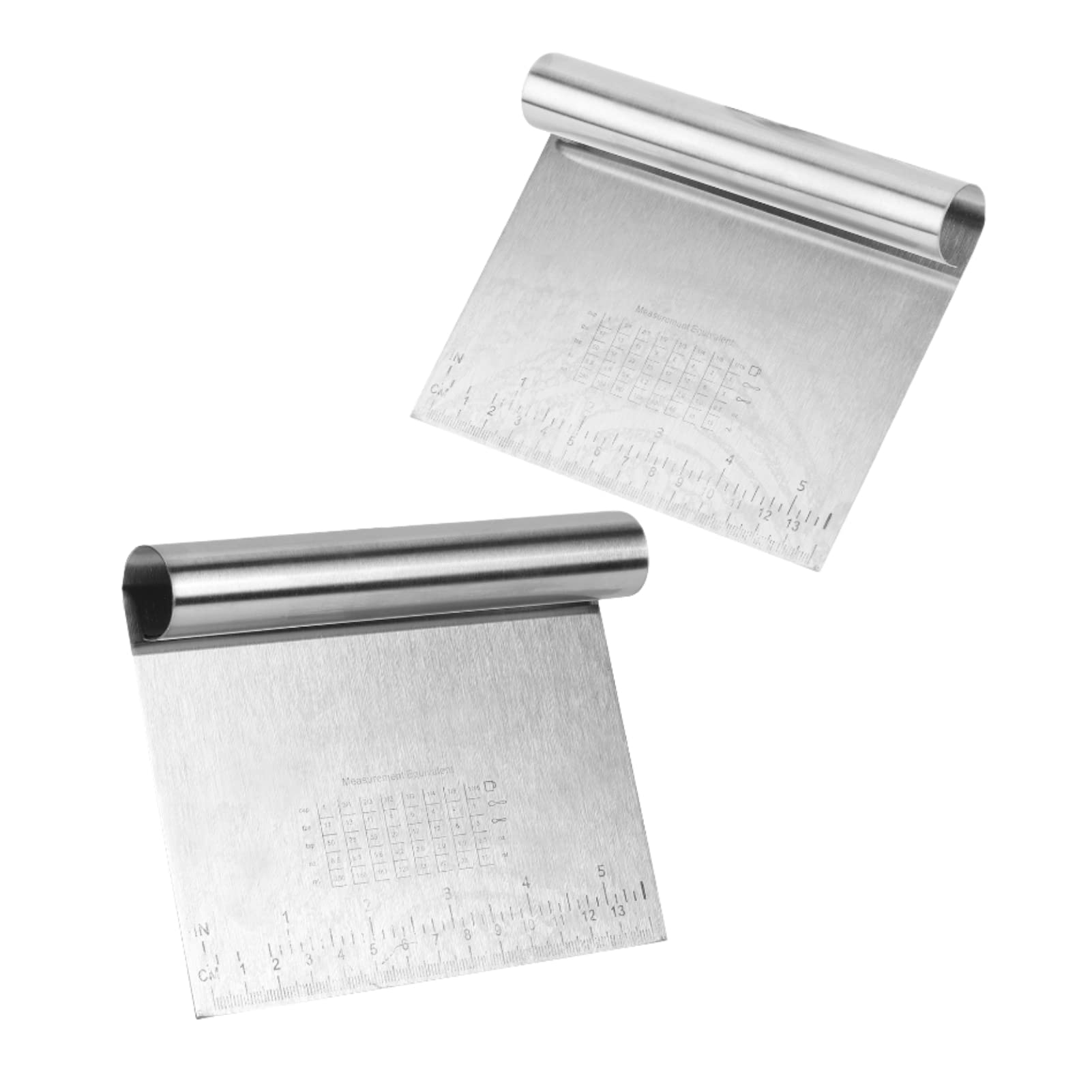 2Pcs Stainless Steel Dough Scraper & Cutter Set - Pastry Bench Scraper with Measurement Scale, Pizza Dough Chopper, Cake Decorating Tool for Baking, Cooking & Kitchen Use