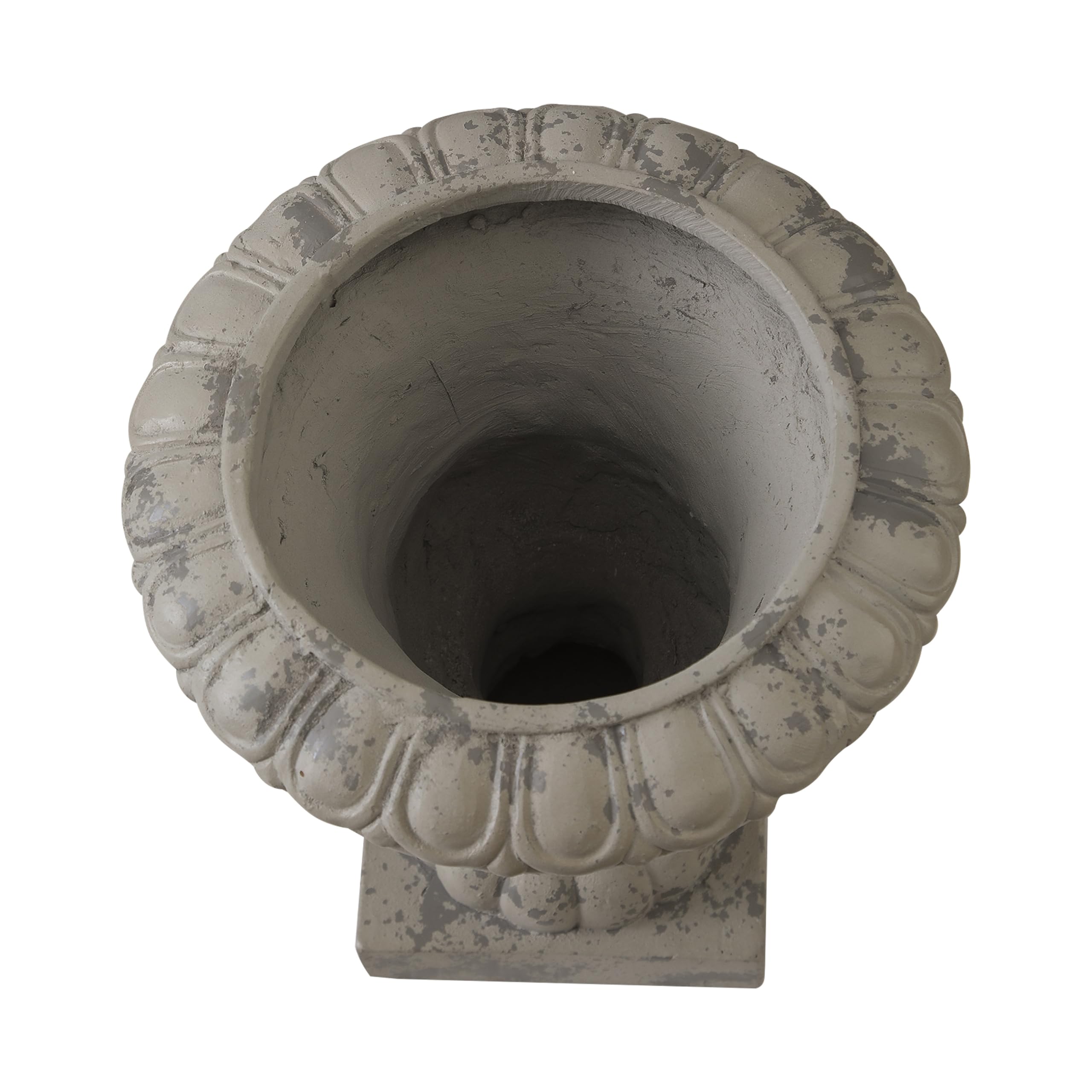 SOFE 16-Inch Rustic Grey Outdoor Urn Planter - Durable Resin Pedestal Flower Pot for Patio, Porch & Garden Decor - Farmhouse Style Planter for Outdoor Plants, Succulents & Flowers