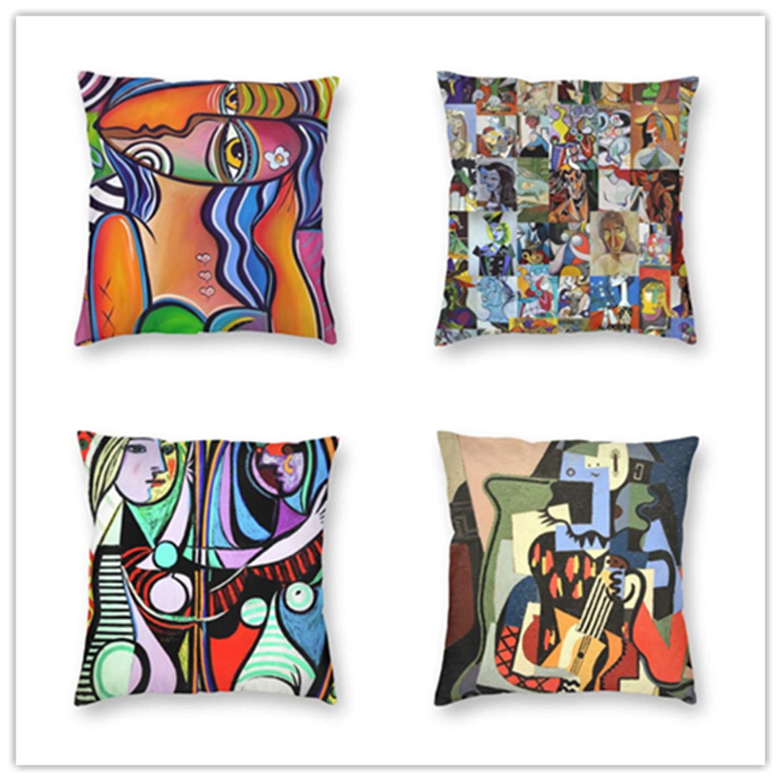 Abstract Face Pillow Covers 14x14 Inch Set of 4 - Waterproof Outdoor Throw Pillow Covers, Double Sided Soft Square Decorative Cushion Covers for Sofa, Couch, Bedroom & Living Room (Pack of 4) - Perfect for Home Decor, Patio Furniture & Cozy Indoor/Outdoor Spaces