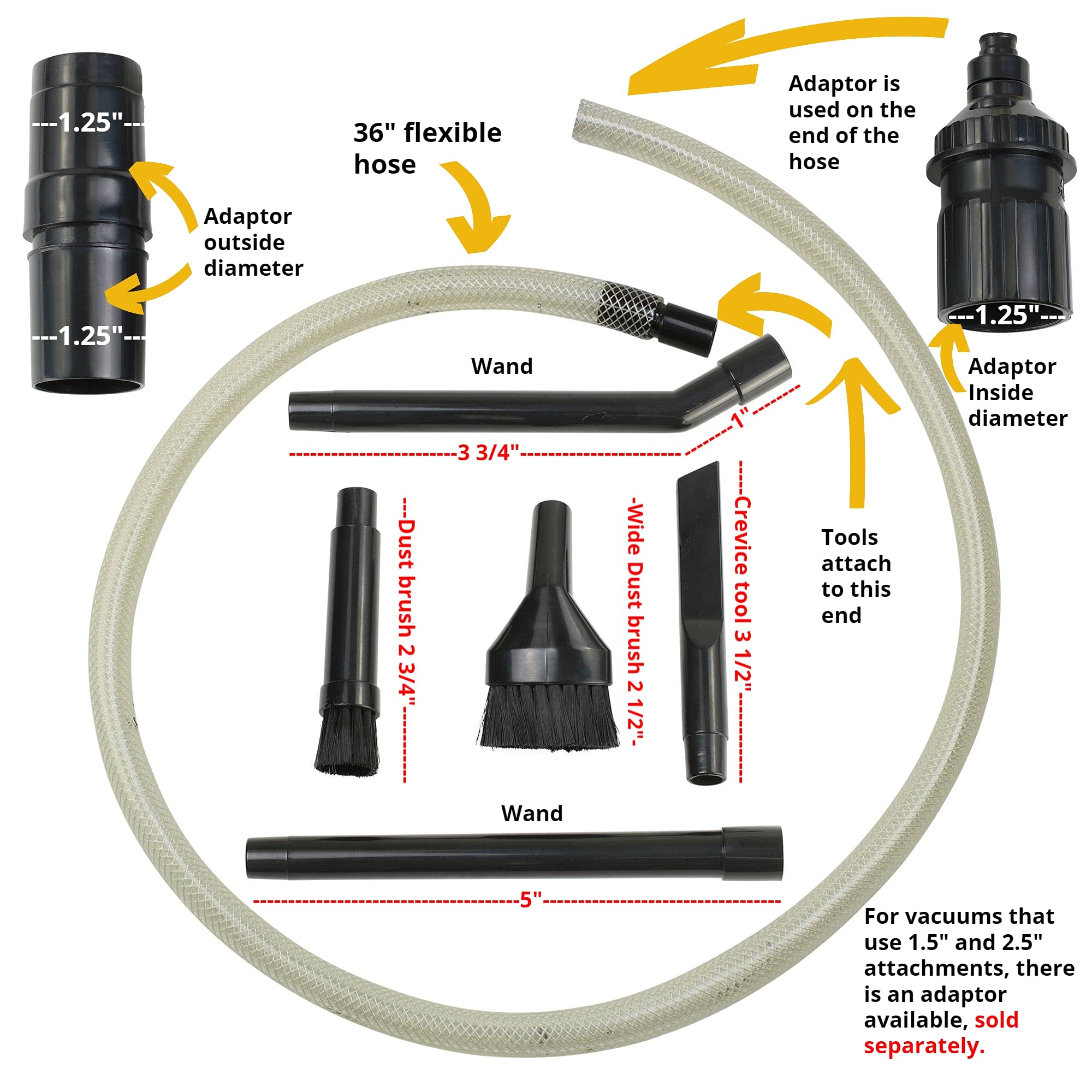Universal Car Vacuum Attachments Kit - Micro Vacuum Tools for Auto Detailing, Small Spaces & Tight Areas | Compatible with Shop Vacs | Perfect for Car Interiors, Vents, Crevices & Electronics Cleaning