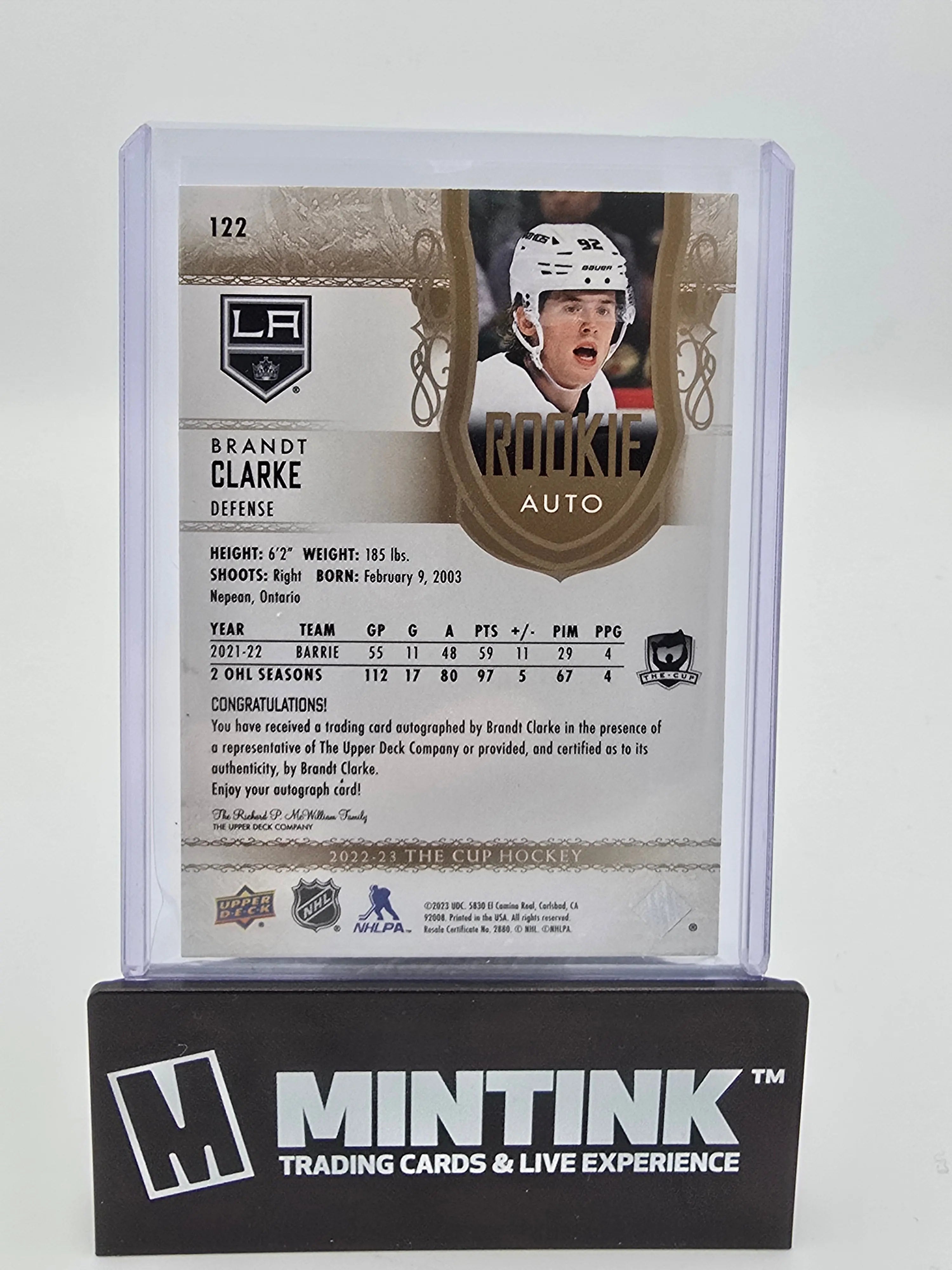 2022-23 Upper Deck The Cup Brandt Clarke Gold Foil Rookie Autograph Hockey Card 05/36 #122 - Perfect for NHL Collectors and Hockey Memorabilia Enthusiasts