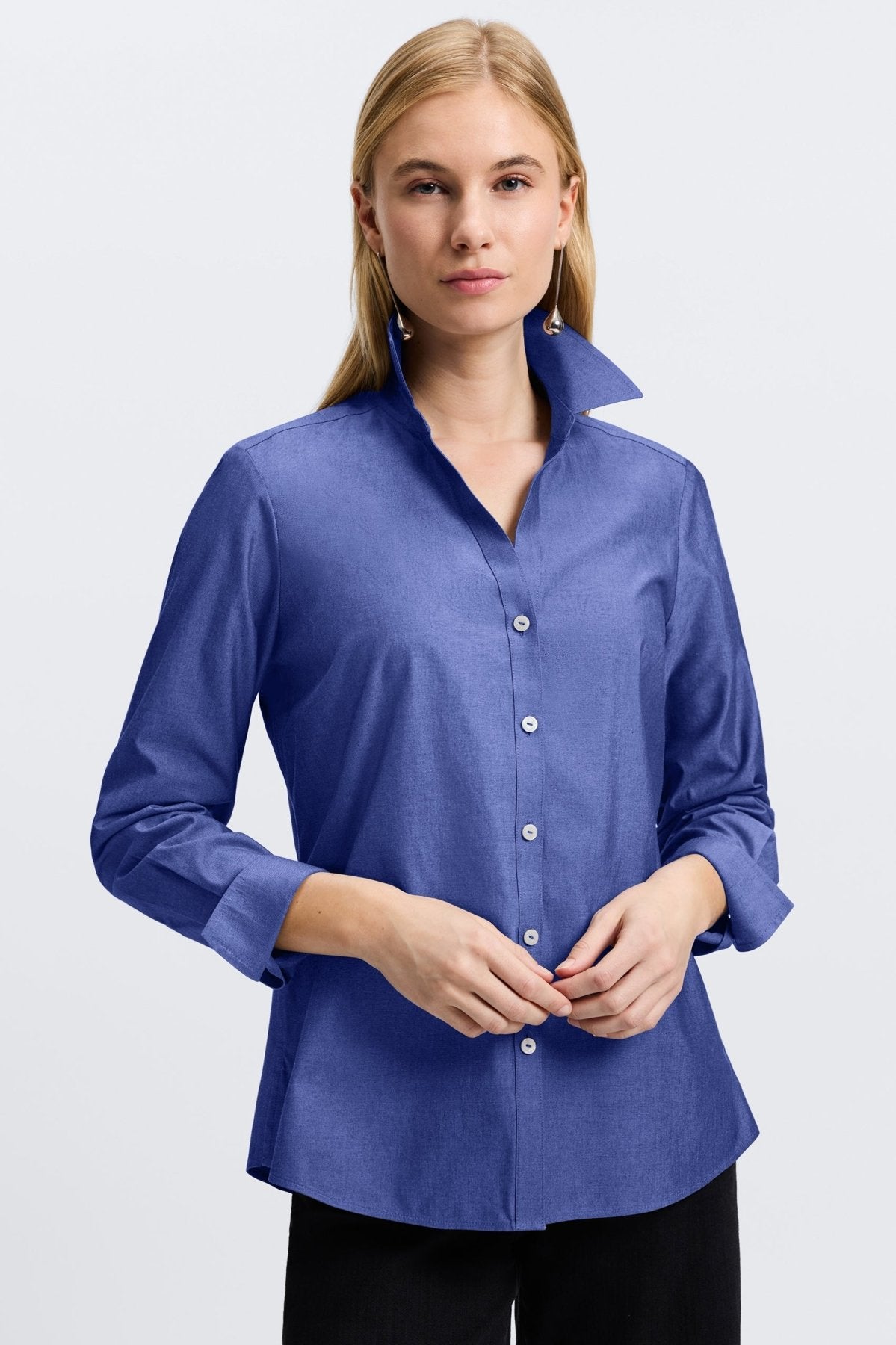 Mary No Iron Pinpoint Long Sleeve Shirt for Women - Wrinkle-Free Office Blouse - Perfect for Business Casual & Professional Workwear