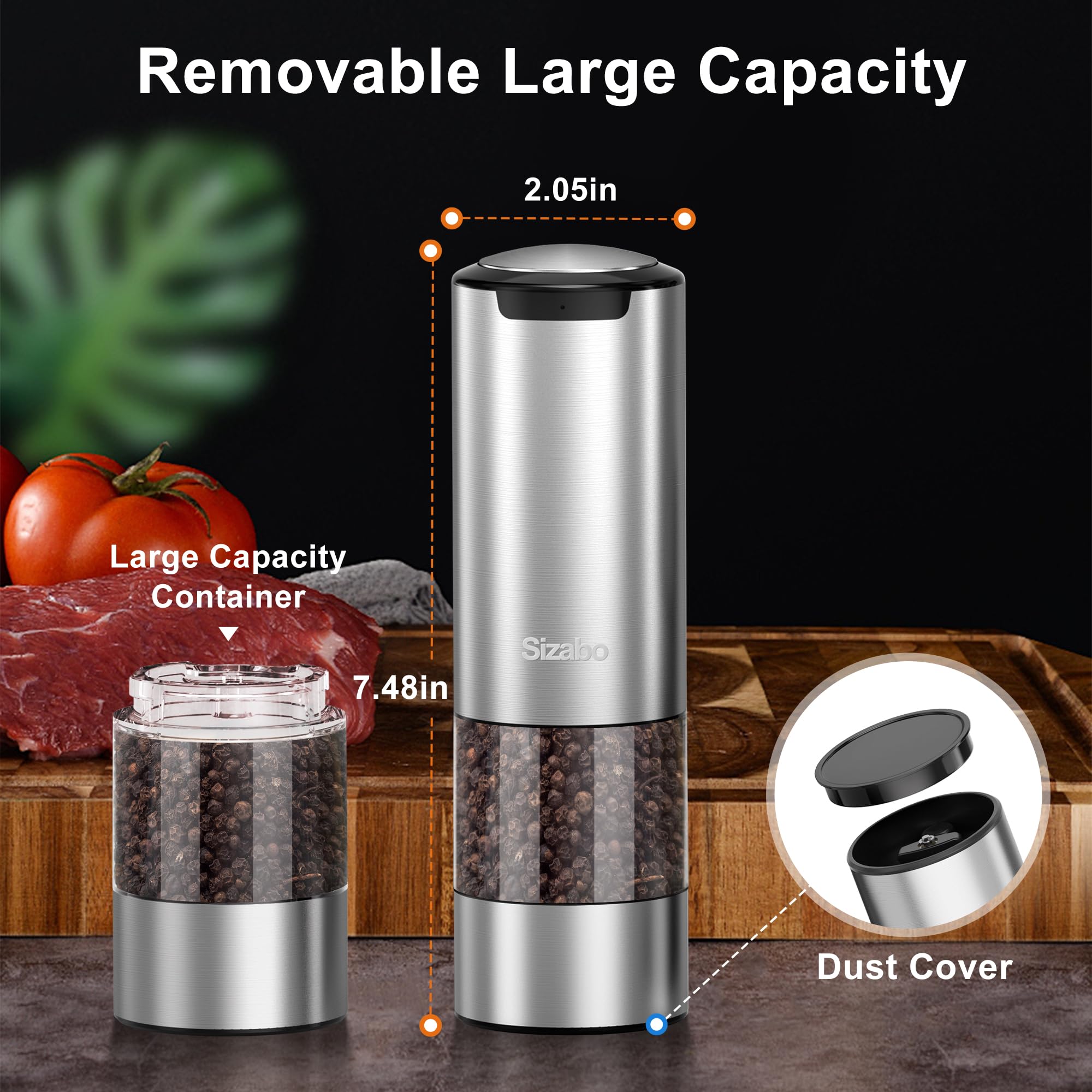Electric Salt and Pepper Grinder Set - USB-C Rechargeable Automatic Mill with Adjustable Coarseness & LED Light - One-Hand Operation for Kitchen, Restaurant, Camping & Outdoor Cooking
