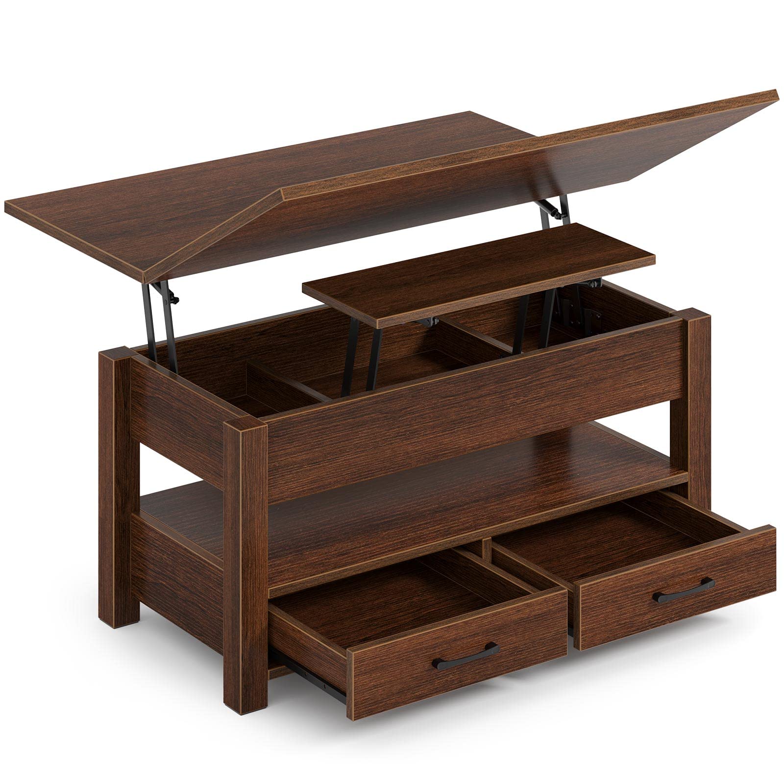 Rolanstar Lift Top Coffee Table with Drawers - Convertible Espresso Coffee to Dining Table, Multi-Function Living Room Furniture with Hidden Storage Compartment | Perfect for Small Spaces, Home Office & Entertaining Guests