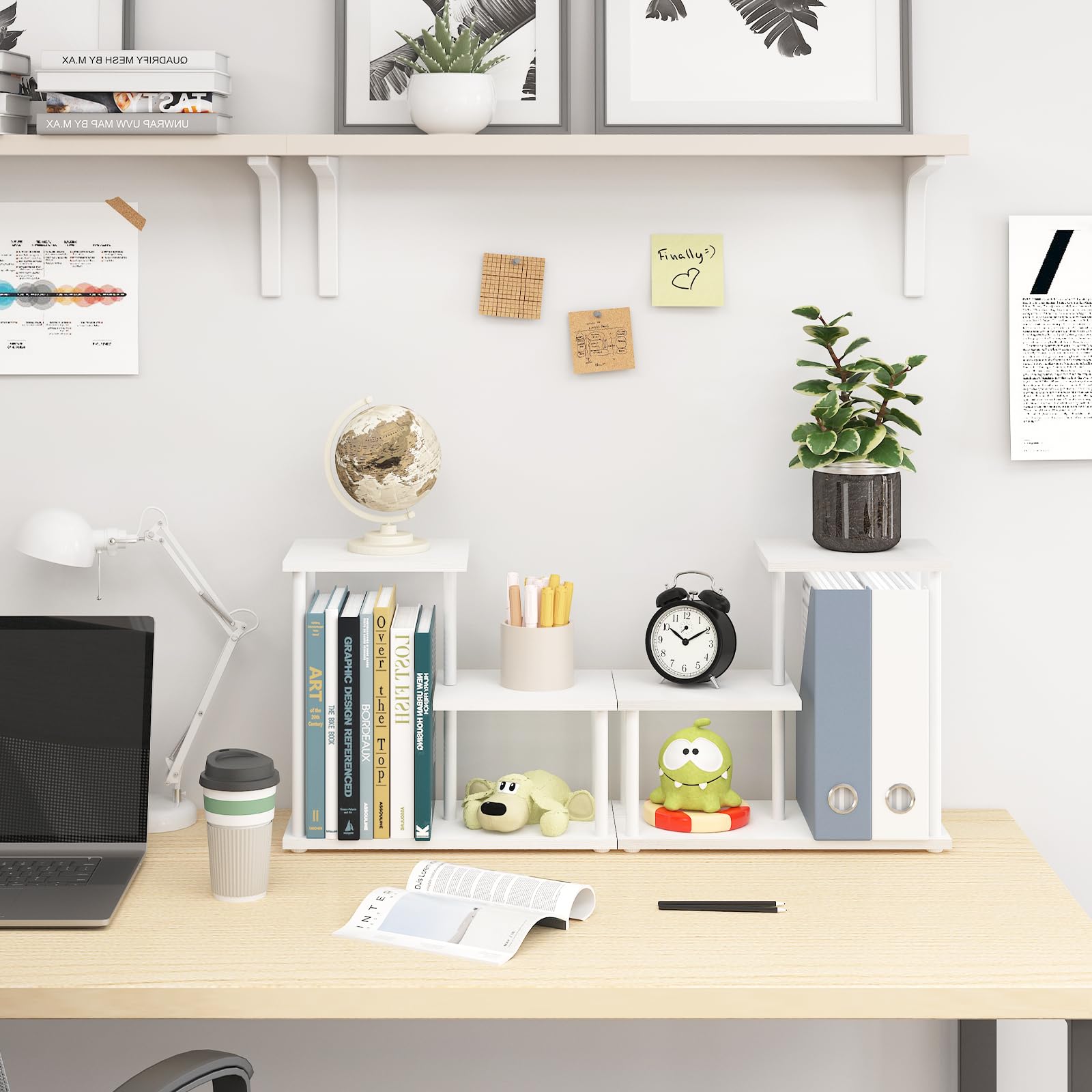 3-Tier Wooden Desktop Shelf Organizer - Small Bookshelf for Office & Home Decor, Desk Supplies Display Rack (White) | Perfect for Organizing Books, Files, and Office Accessories