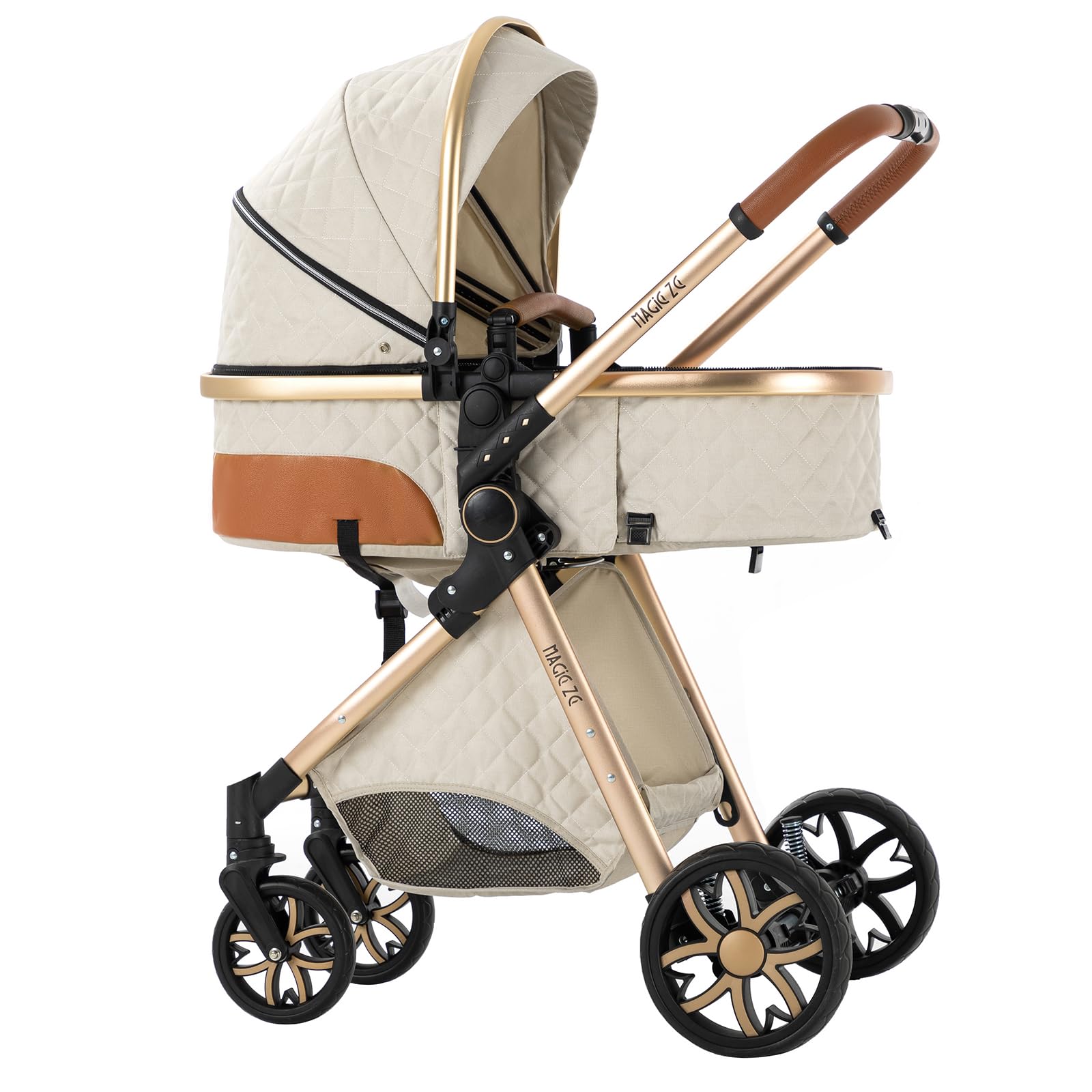 2 in 1 Baby Travel System - Lightweight Aluminum Frame Stroller & Pram Combo for Newborns | Portable Folding Design | High Landscape View Carriage | Perfect for Shopping, Travel & Outdoor Walks (White)