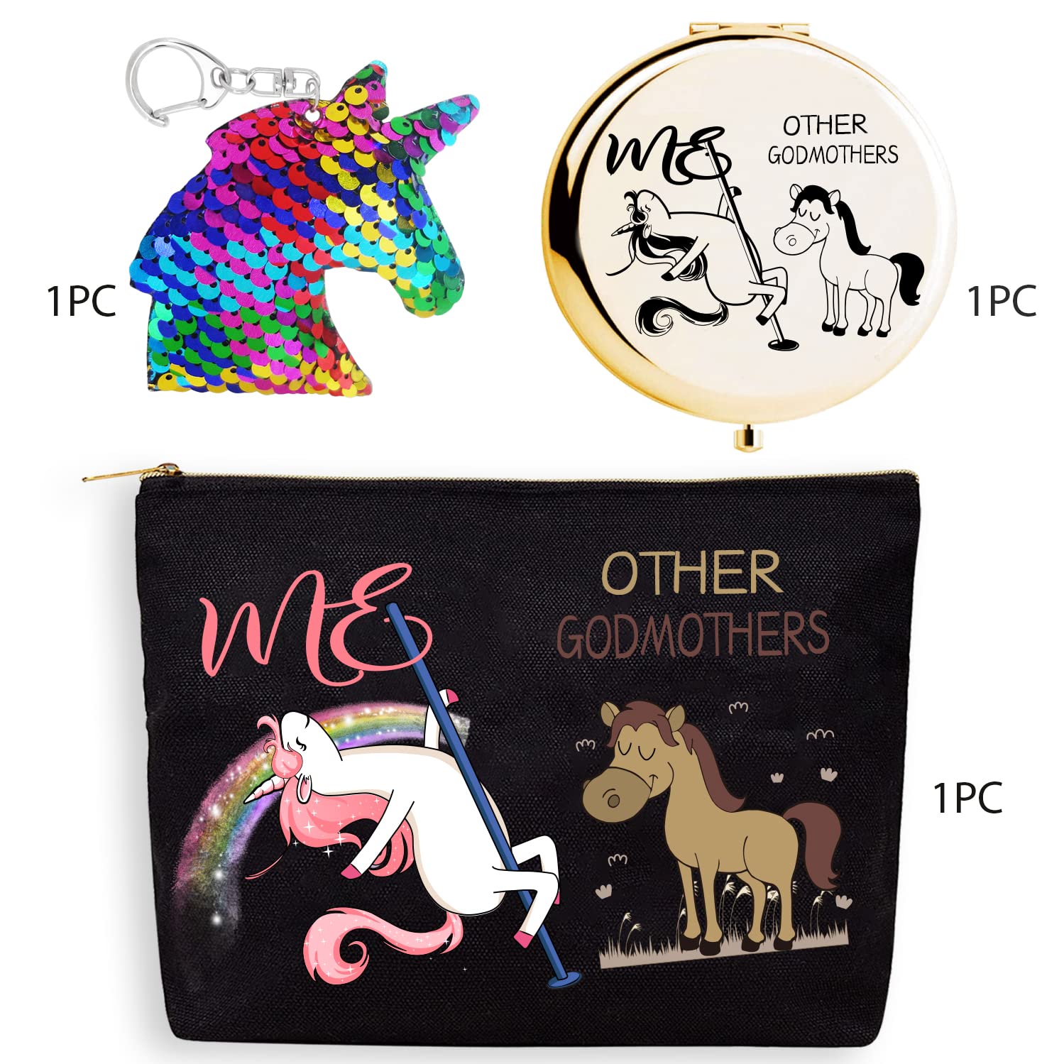 Christmas Makeup Bag for Godmother - Travel Cosmetic Pouch with Mirror | Gift Idea