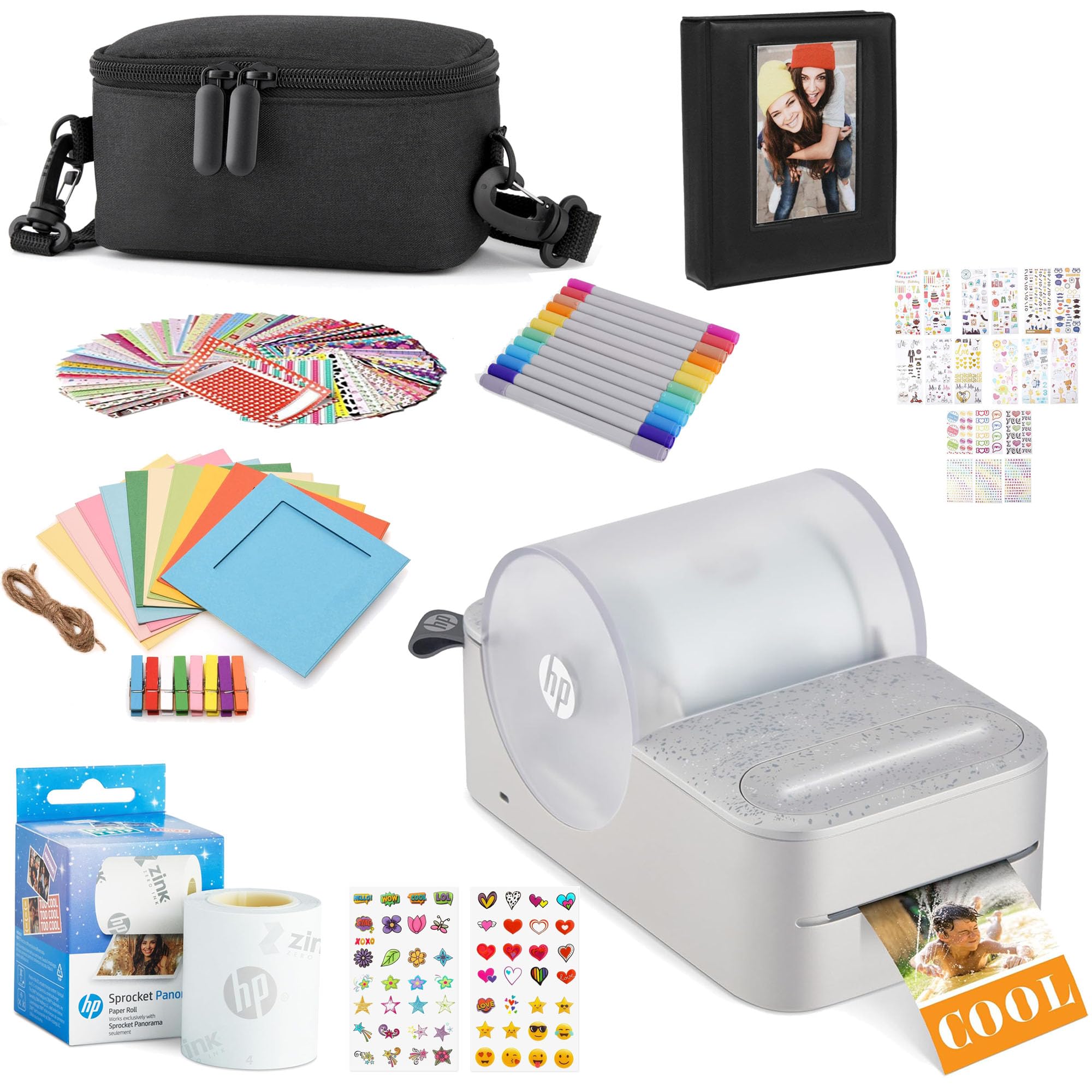 HP Sprocket Panorama Instant Portable Photo Printer (Grey) - Wireless Bluetooth ZINK Zero Ink Printing, Includes Travel Case, Photo Paper, Album, Markers & Accessories - Perfect for Travel, Parties & DIY Scrapbooking
