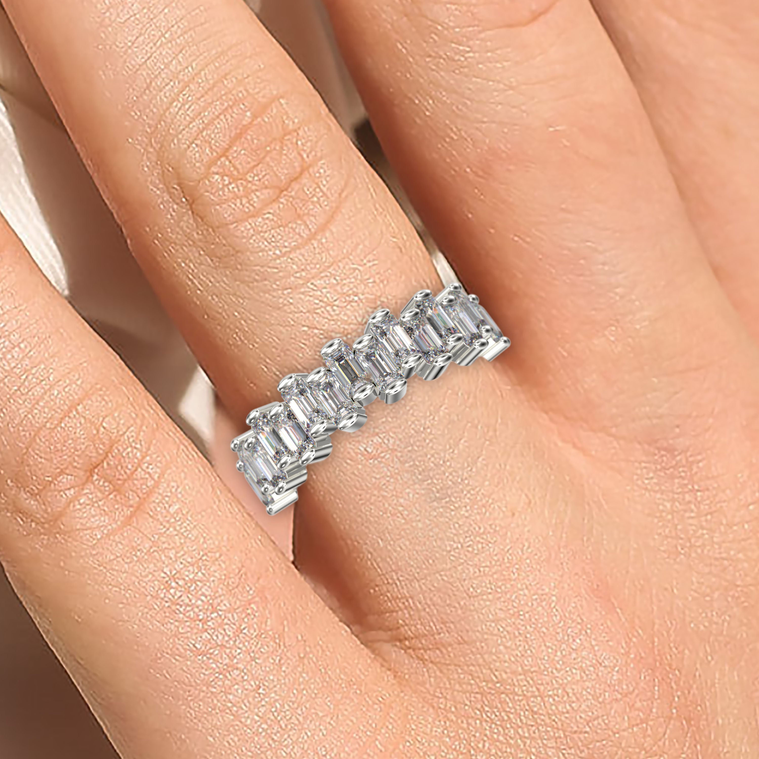 10K/14K/18K Solid Gold Baguette Moissanite Diamond Wedding Ring - Elegant Alternating Wave Design for Bridal Jewelry & Anniversary Gifts