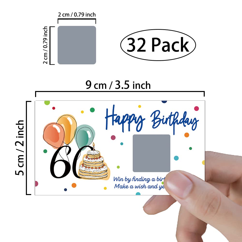 REWIDPARTY Colorful 60th Birthday Party Game Scratch Off Cards (32 PCS) - Fun Group Activity for 60th Birthday Celebrations, Raffle Tickets & Holiday Party Games - Perfect for Milestone Birthday Parties & Family Gatherings