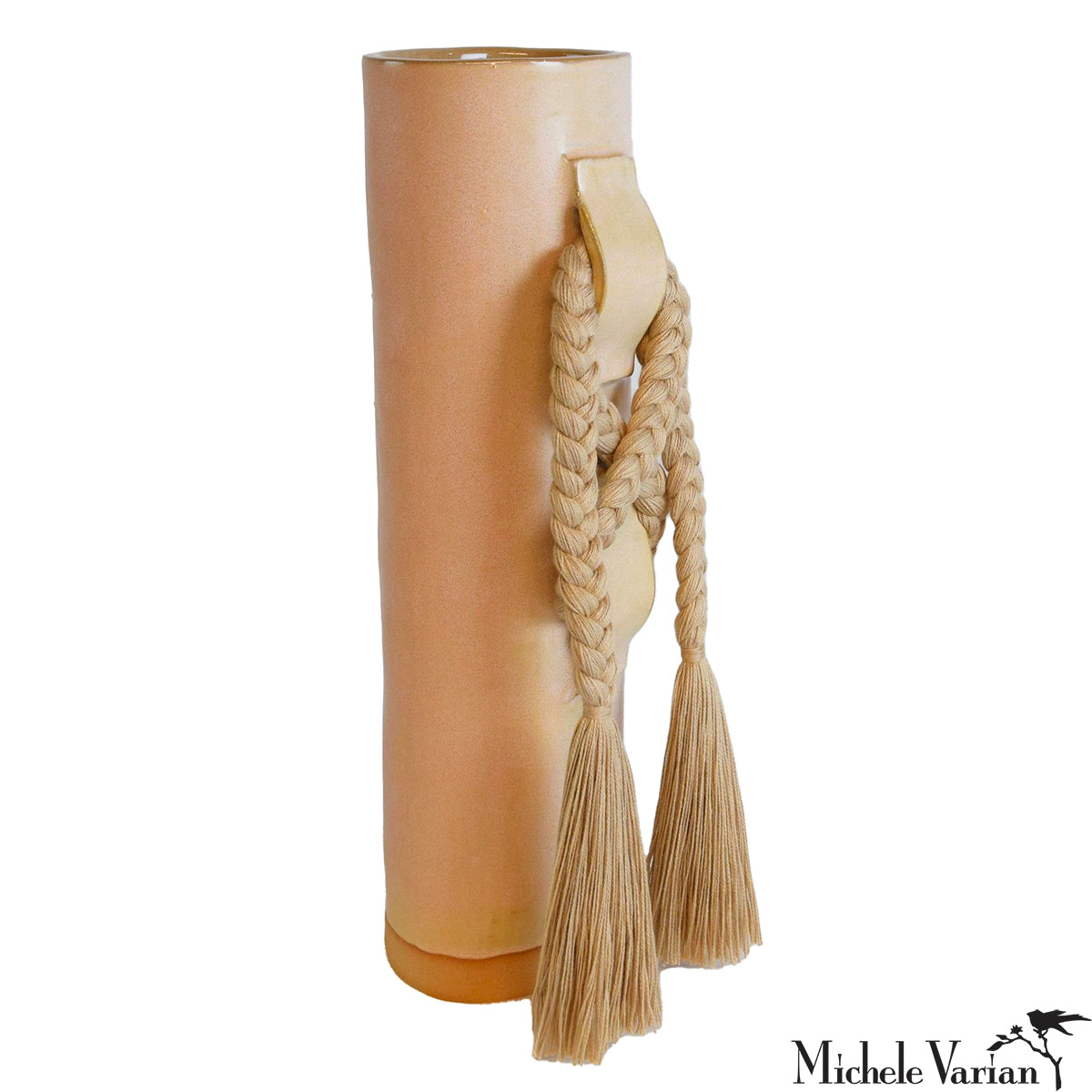 Handmade Braided Ceramic Vase #696 in Warm Tan - Perfect for Boho Home Decor, Wedding Centerpieces & Farmhouse Style Living Rooms