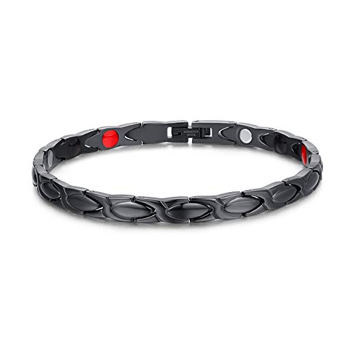 FUDSHTER Magnetic Bracelets for Women - Gold Chain Stainless Steel Health Bracelet with Cross Energy Design (Black) | Pain Relief & Wellness Jewelry for Daily Wear & Fashion Accessories