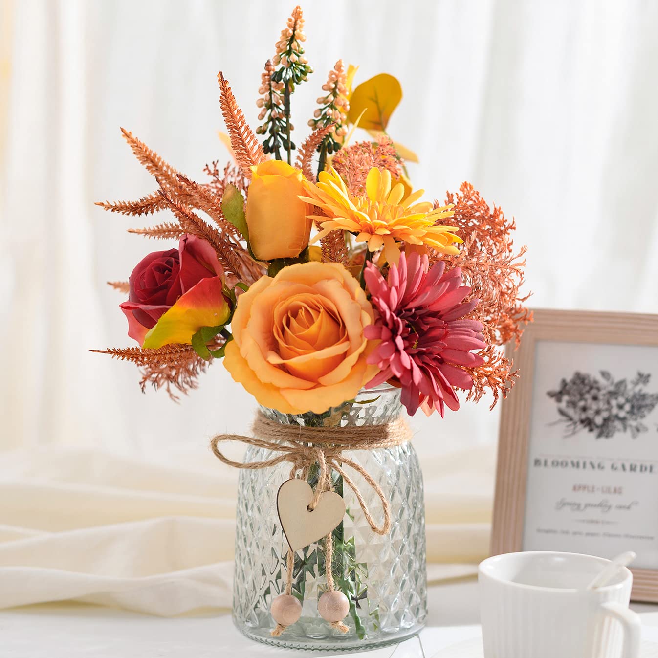 COZZI CODI Artificial Silk Flowers in Vase - Rustic Farmhouse Floral Arrangement for Home & Office Decor - Perfect for Dining Table Centerpiece, Coffee Table Decor, Fall Wedding & Seasonal Home Decoration