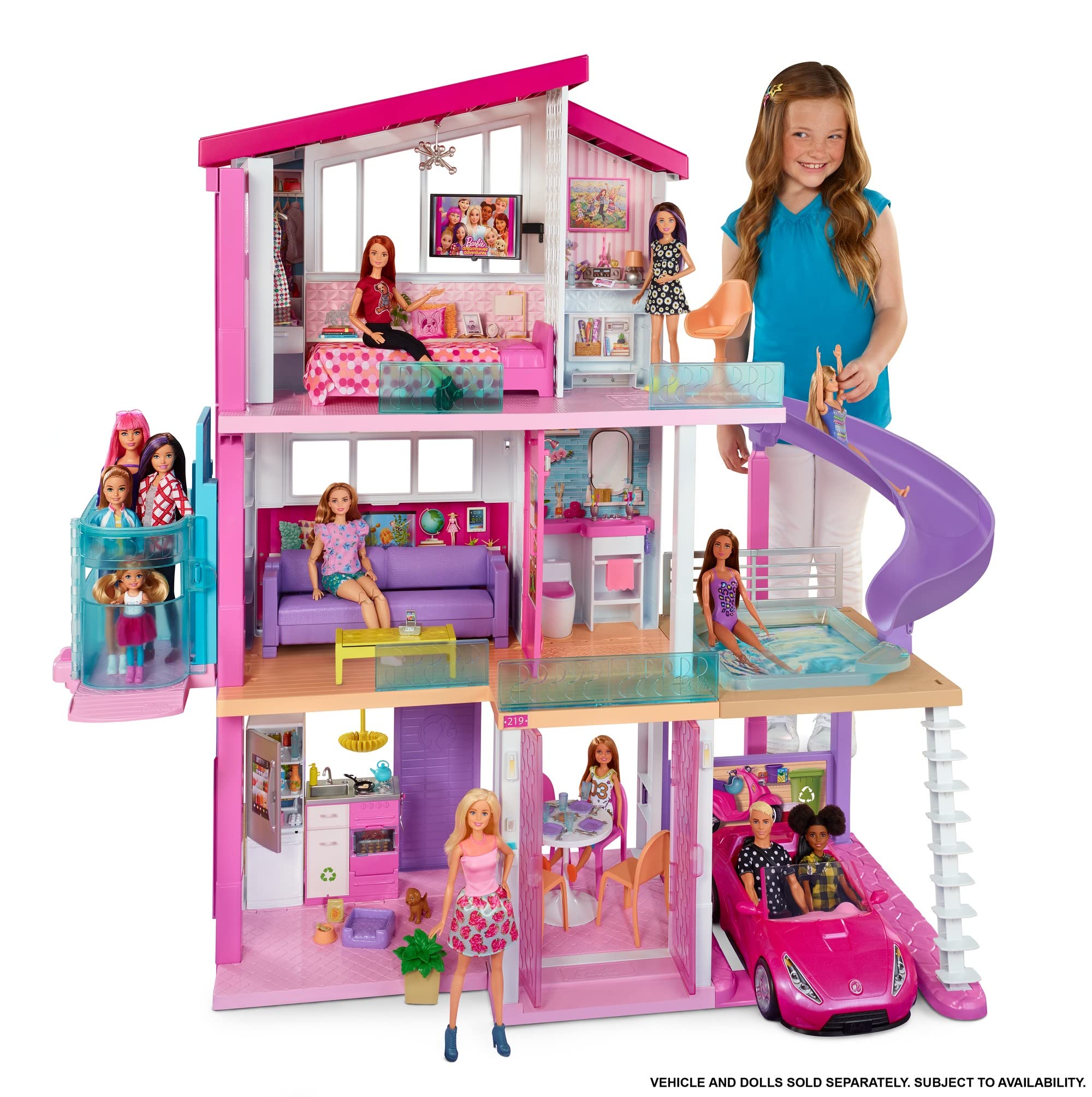 Barbie DreamHouse Dollhouse Playset with 70+ Accessories - Transforming Furniture, Elevator, Slide, Lights & Sounds - Perfect for Imaginative Play & Gift for Girls Ages 3+