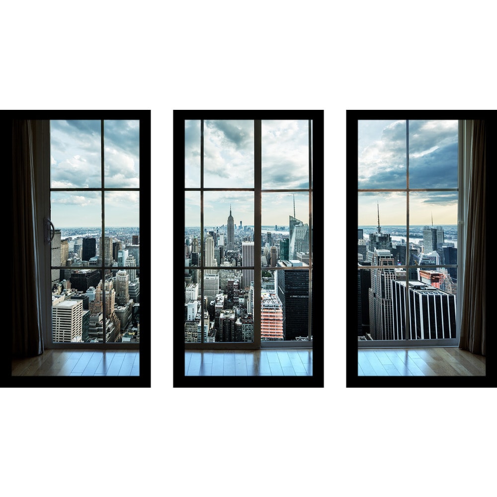 New York Skyline Framed Plexiglass Wall Art Set of 3 - Modern Home & Office Decor for Living Room, Bedroom, or Workspace