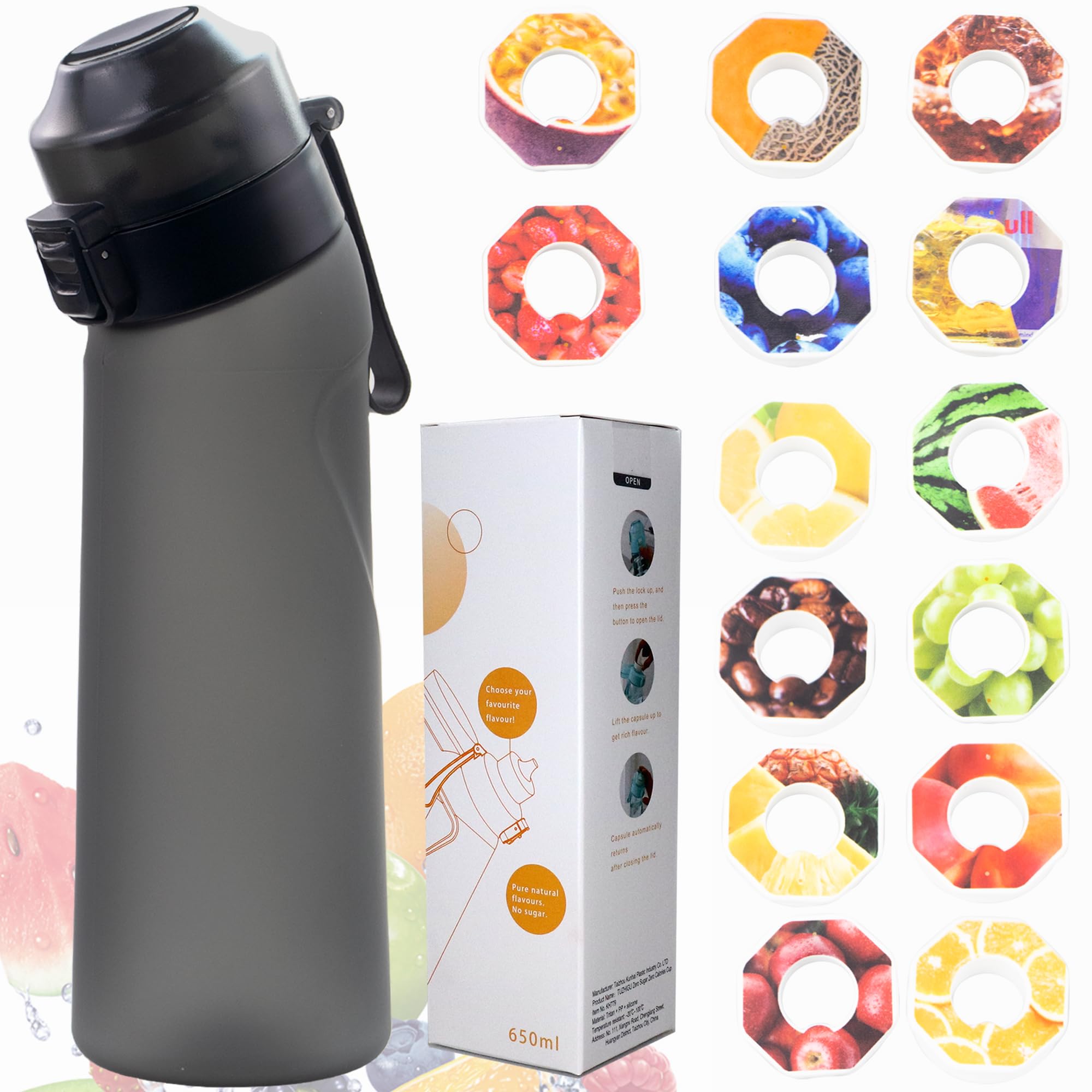 14-Flavor Scented Water Bottle - 650ml BPA-Free Tritan with Straw for Sports & Travel