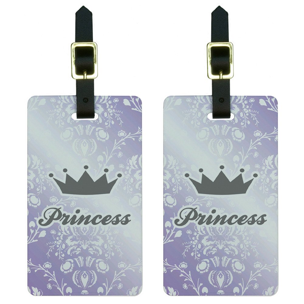 Purple Damask Princess Crown Luggage Tags - Elegant Suitcase ID Tags for Travel, Gifts & Personalized Baggage Identification