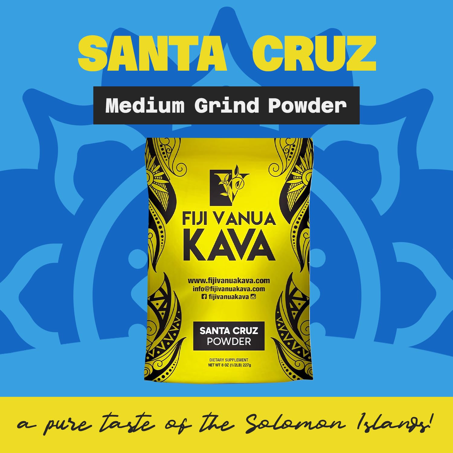 Premium Santa Cruz Kava Powder - Medium Grind Noble Root Powder (8 oz) | Smooth & Creamy Taste, Easy to Prepare | Natural Relaxation Drink for Stress Relief & Social Gatherings