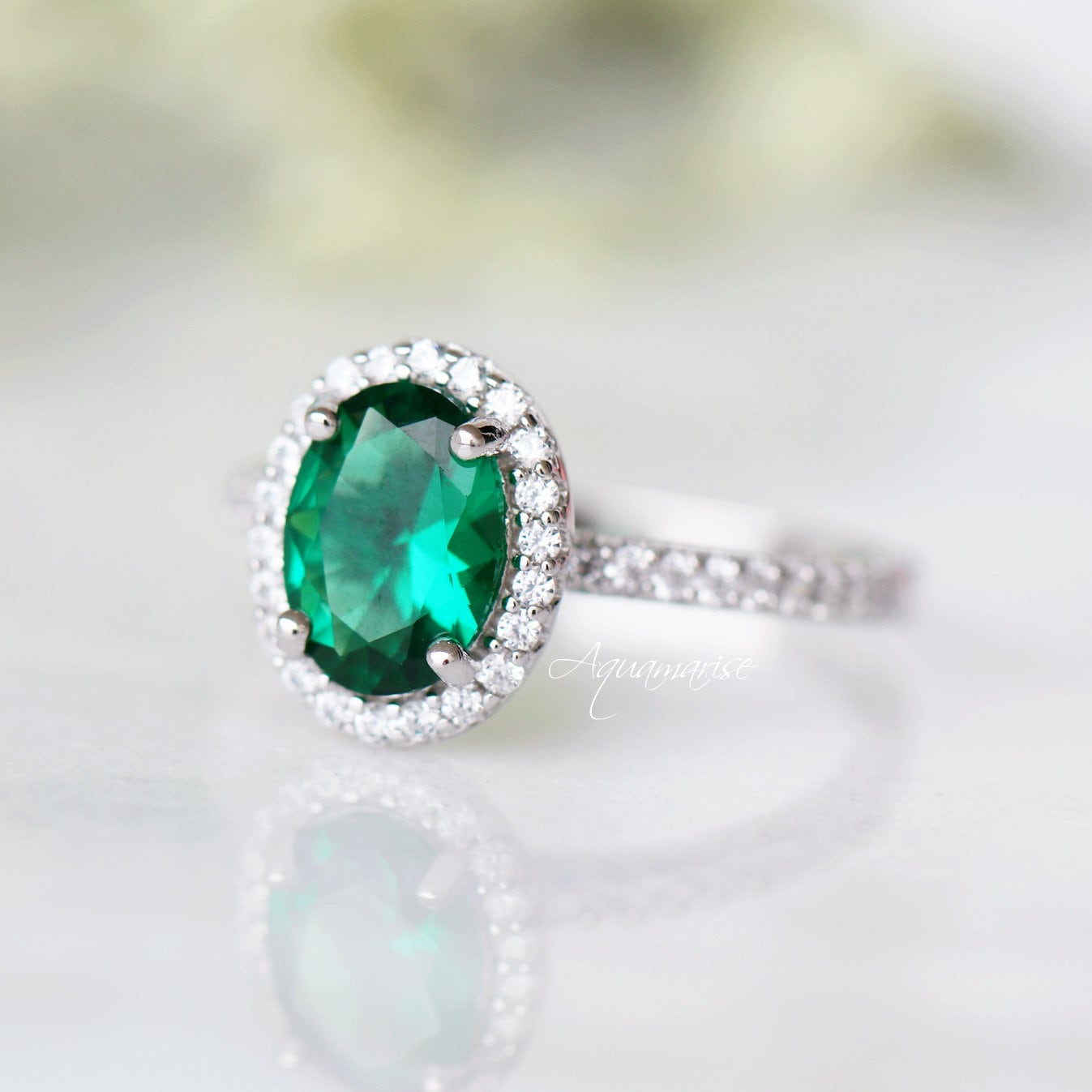 Emerald Iris Ring - Sterling Silver 925 Elegant Floral Jewelry for Women, Perfect for Weddings, Anniversaries & Special Occasions