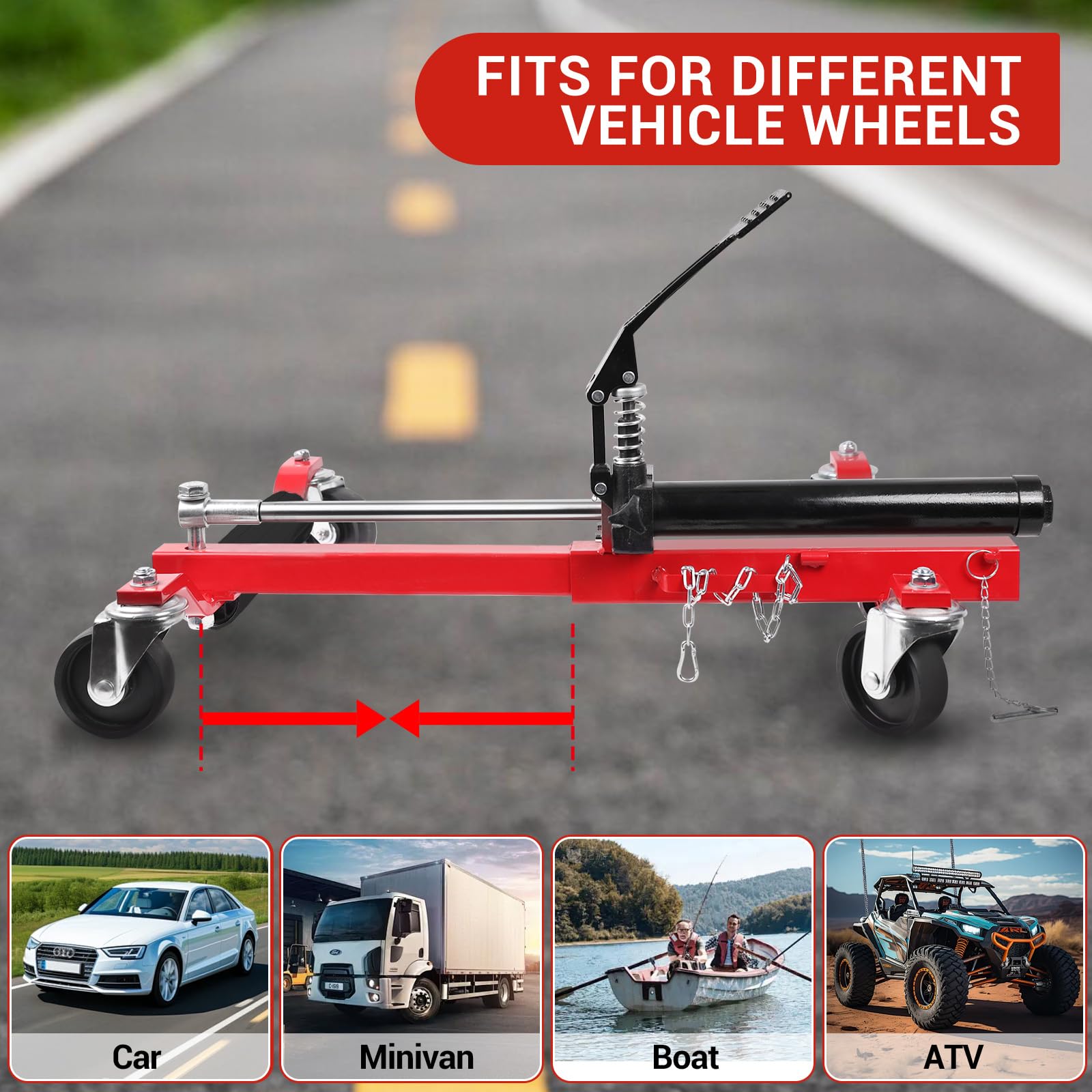Garvee 2-Pack Heavy Duty Car Wheel Dolly Set - 1500LBS Capacity with Hydraulic Tire Jack for Vehicle Positioning - Ideal for Trucks, RVs & Trailers (Red) | Perfect for Garage Repairs, Auto Maintenance & Tire Changes
