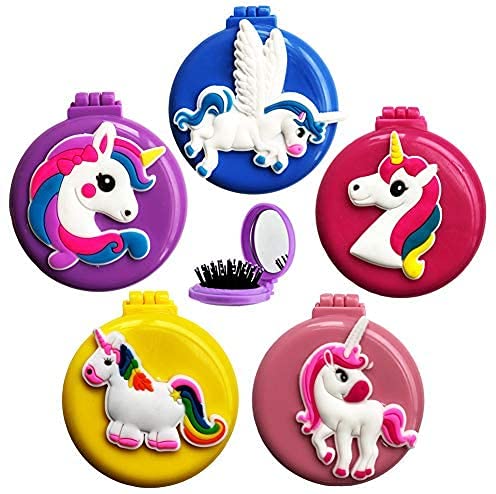 Unicorn Hair Brush Set with Massage Comb & Mirror - Cute Styling Tools for Girls, Perfect Birthday Gift (Pack of 2) - Ideal for Home, Travel & Salon Use