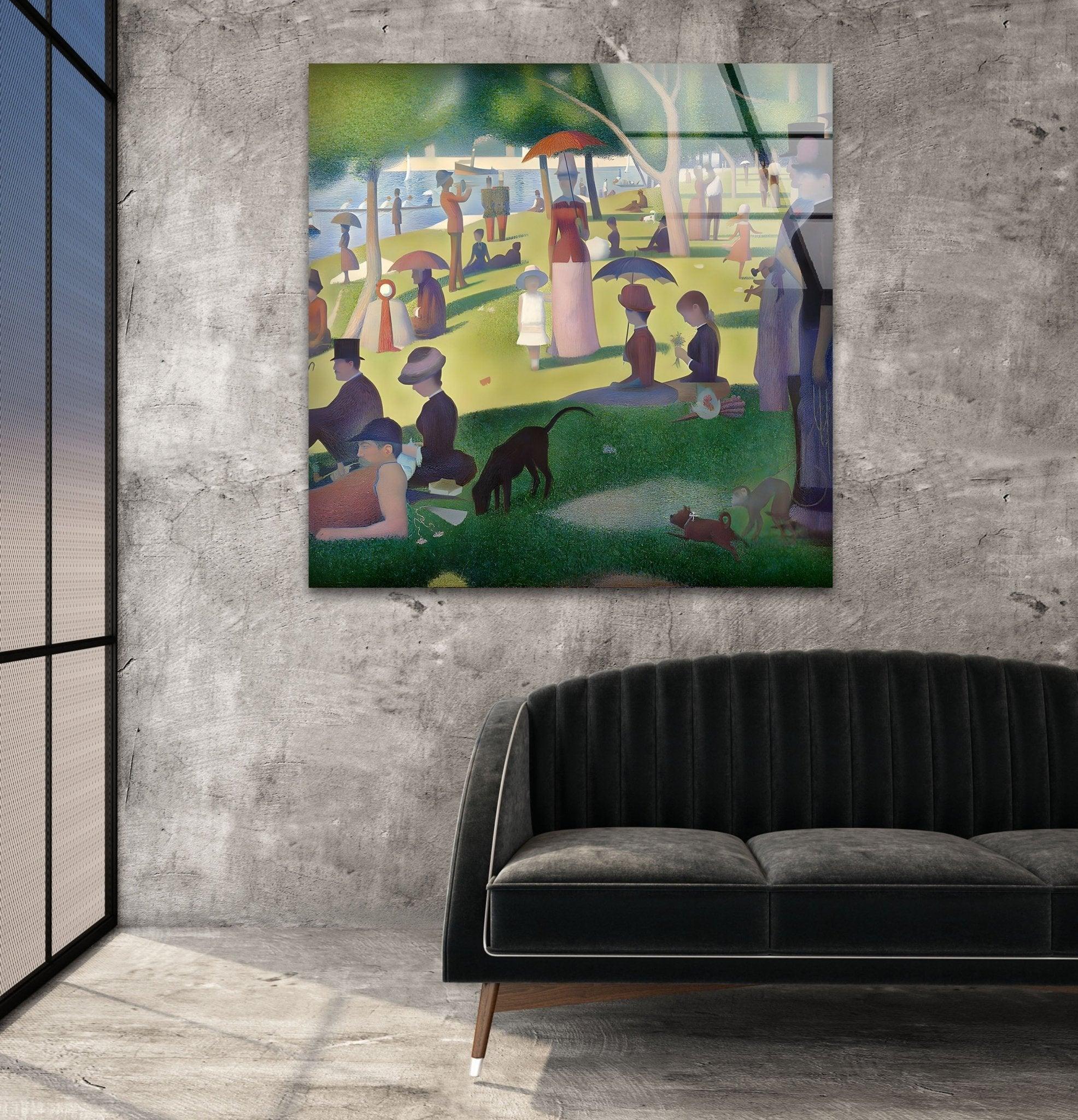 Georges Seurat Grande Jatte Island Glass Wall Art - Sunday Afternoon Painting Reproduction - Perfect for Living Room, Bedroom & Office Decor