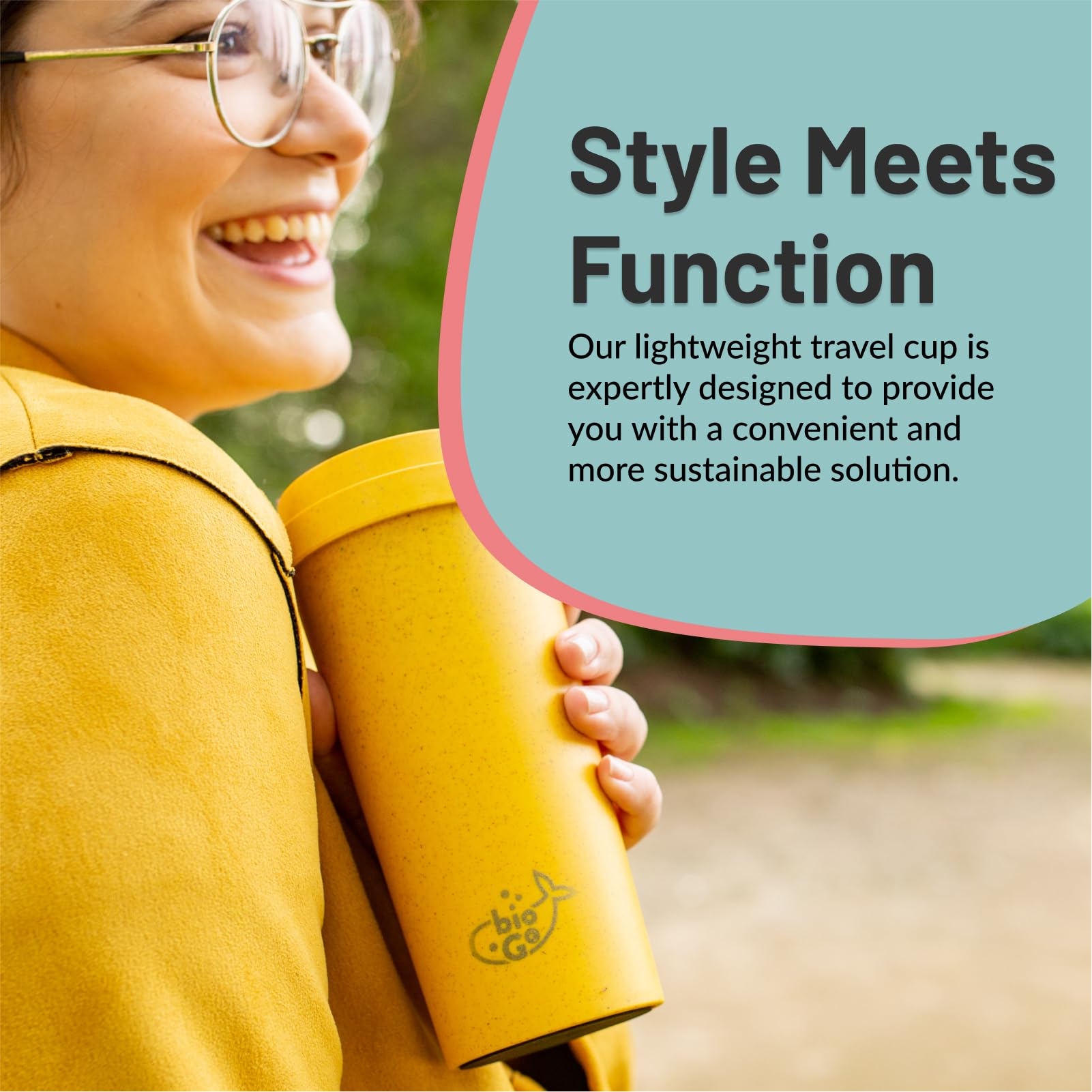 bioGo 16oz Butterscotch Yellow Insulated Travel Coffee Mug - Reusable Stainless Steel Tumbler with Leak-Proof Lid - Microwave & Dishwasher Safe - Perfect for Commuting, Office & Outdoor Adventures