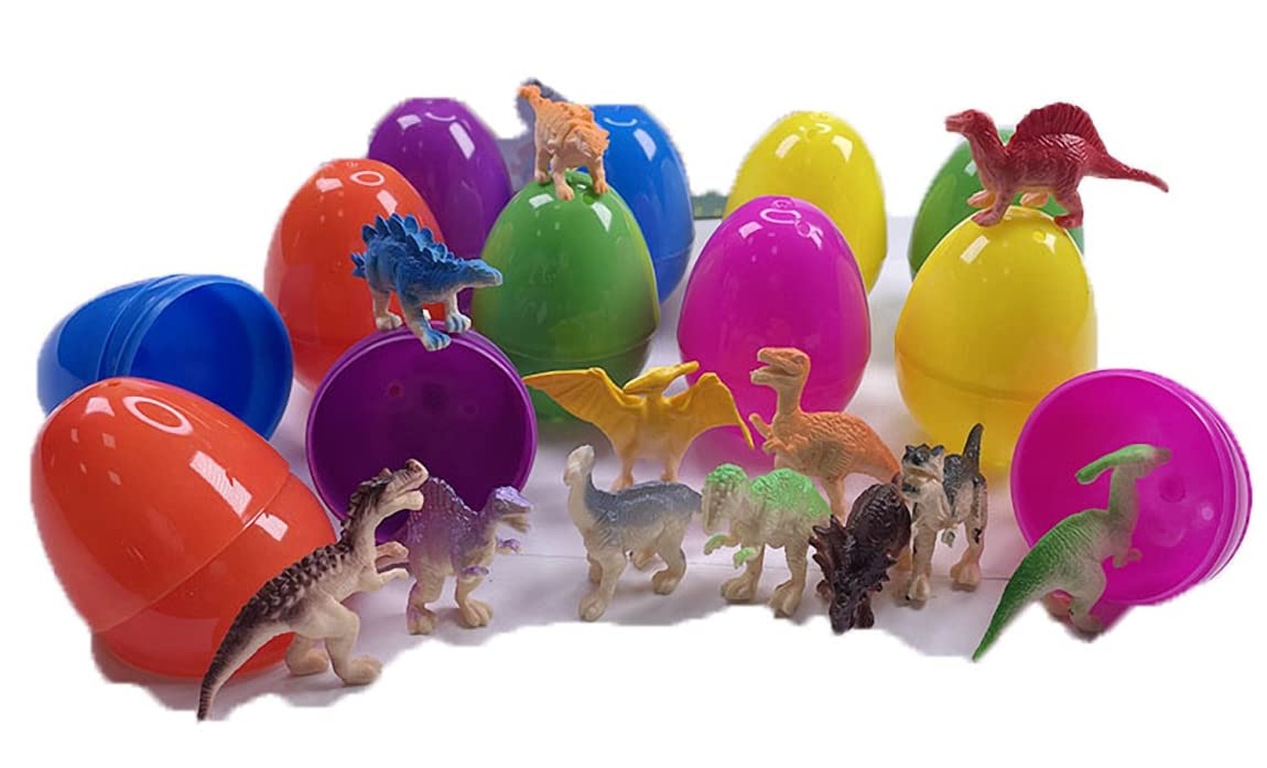 12-Piece Dinosaur Surprise Eggs Set - 2.5 Inch Plastic Easter Eggs with Toys Inside for Kids, Easter Egg Hunt Party Favors, Birthday Gifts & Classroom Rewards (Great for Easter Celebrations, Birthday Parties & School Activities)