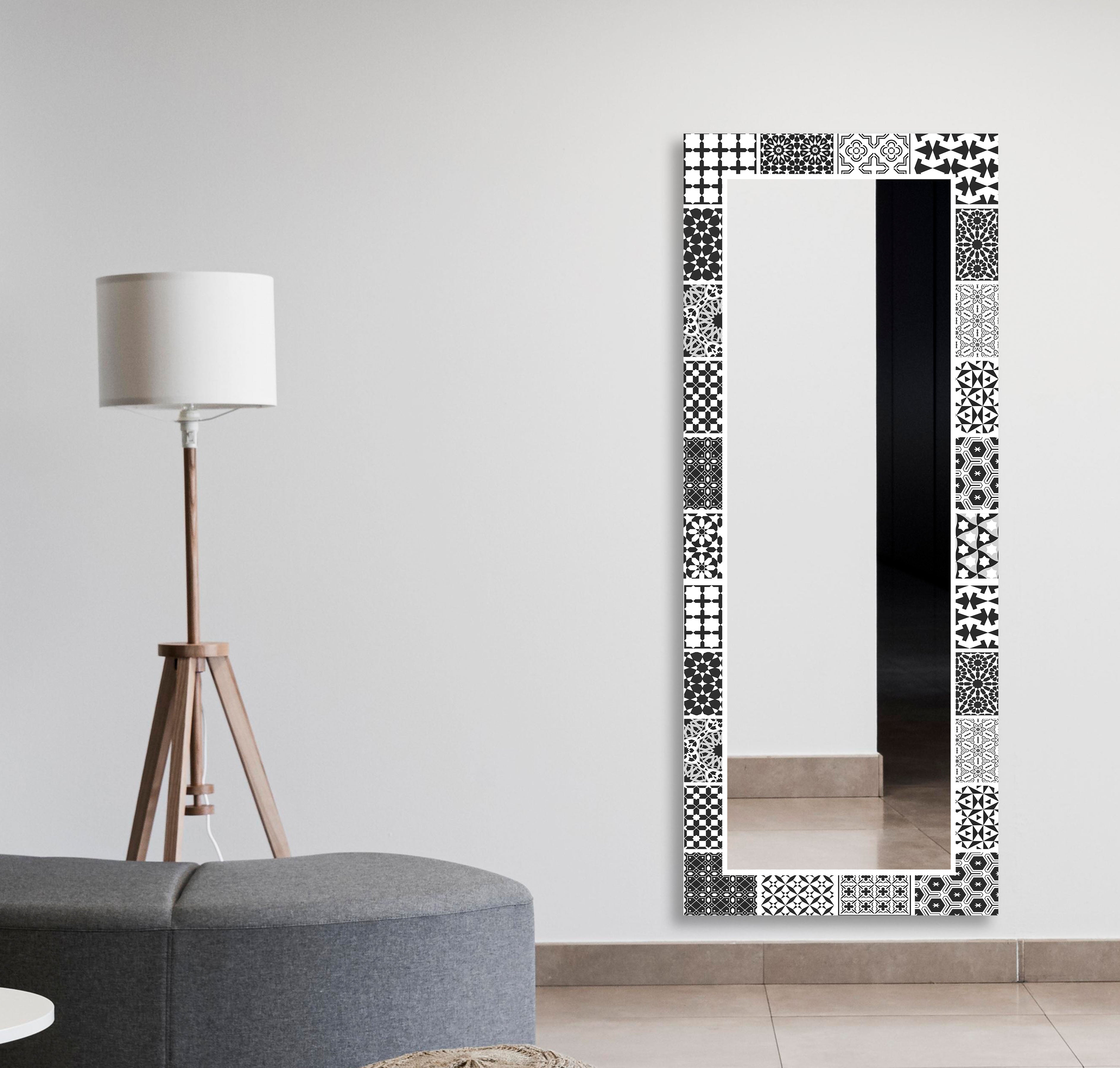 Black and White Mosaic Wall Mirror - Modern Decorative Bathroom & Bedroom Mirror - Perfect for Vanity, Entryway, and Home Decor