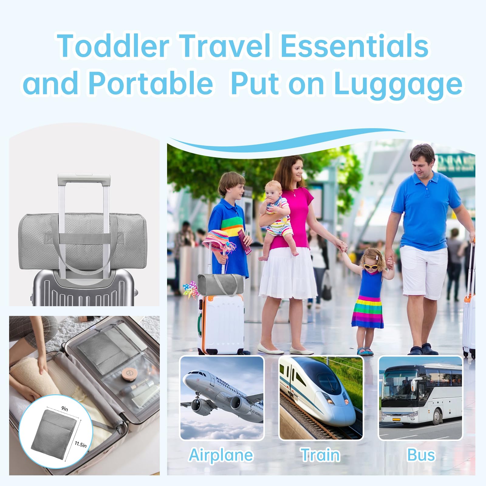 **2-in-1 Toddler Airplane Bed & Travel Bag – Portable Kids Plane Seat Extender & Baby Flight Essentials Footrest – Must-Have Carry-On Duffel for Women, Gym, Hospital & Weekender (Grey) – Perfect for Long Flights, Travel Comfort & On-the-Go Convenience**
