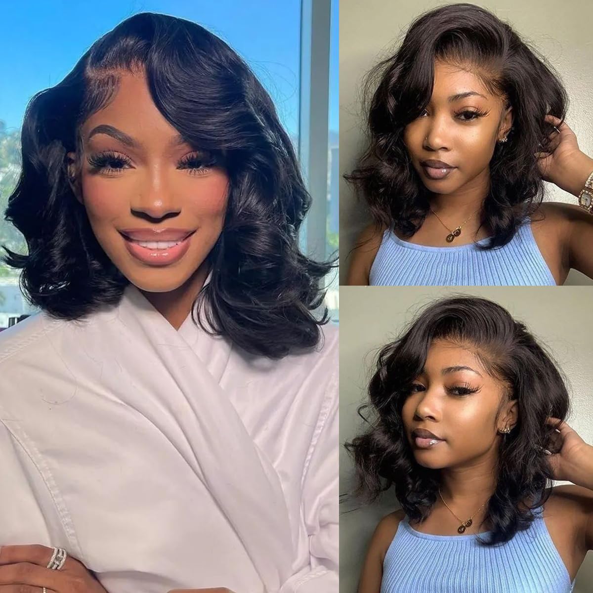Larima Bob Wig 14Inch Human Hair - 13x4 HD Lace Front Wigs with Body Wave, 180% Density, Pre-Plucked, Glueless, Unprocessed Brazilian Virgin Hair (Natural Color) for Daily Wear, Parties & Special Occasions