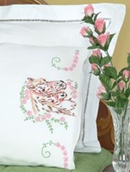 Stamped Pillowcases with White Perle Edge - 2 Pack - Mare & Colt Design - Luxury Bedding for Home & Hotel Use