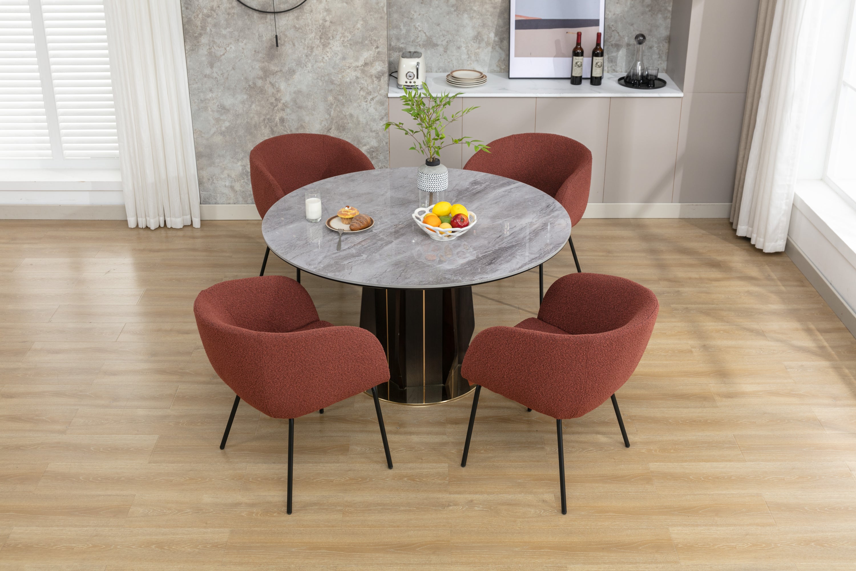 2 Pack Boucle Fabric Dining Chairs with Black Metal Legs - Wine Red | Modern Upholstered Side Chairs for Kitchen, Dining Room, or Office | Comfortable & Stylish Seating Solution