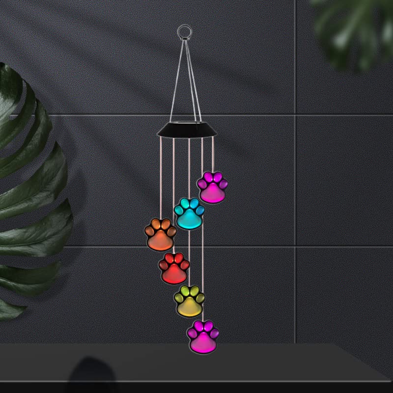 Solar-Powered Color Changing Wind Chime with Paw Prints - Outdoor Hanging Lights for Patio, Yard & Garden Decor - Perfect Gift for Pet Lovers (1 Set) - Creates Soothing Ambiance for Relaxing Evenings