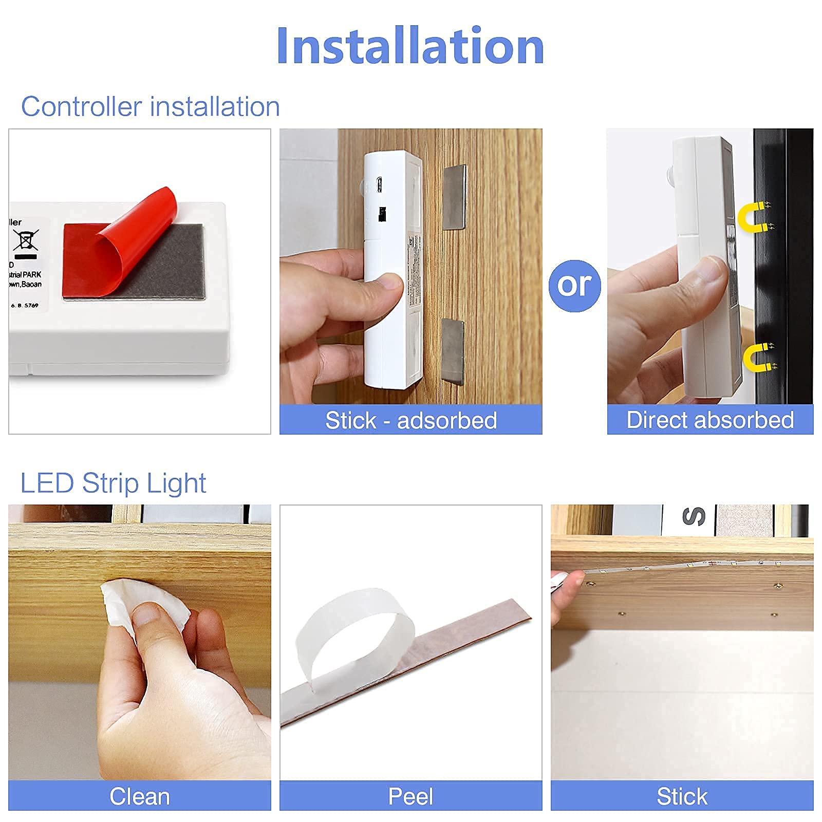 WOBANE Rechargeable Motion Sensor LED Strip Lights - 2 Pack, 6.56ft Battery Operated Closet Lighting with 2700K Warm White for Wardrobe, Stairs, Pantry, Cupboard, Bed, Locker | Perfect for Night Lighting, Home Safety & Dark Space Illumination