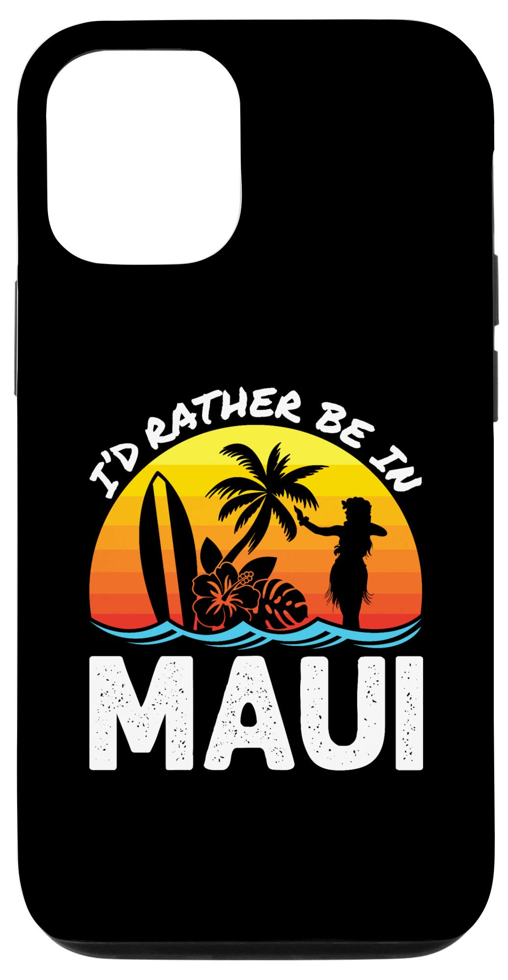 iPhone 12/12 Pro Hawaii Beach Retro Surfboard Palm Tree Phone Case - Durable Protective Cover for Travel, Vacation & Summer Beach Outings