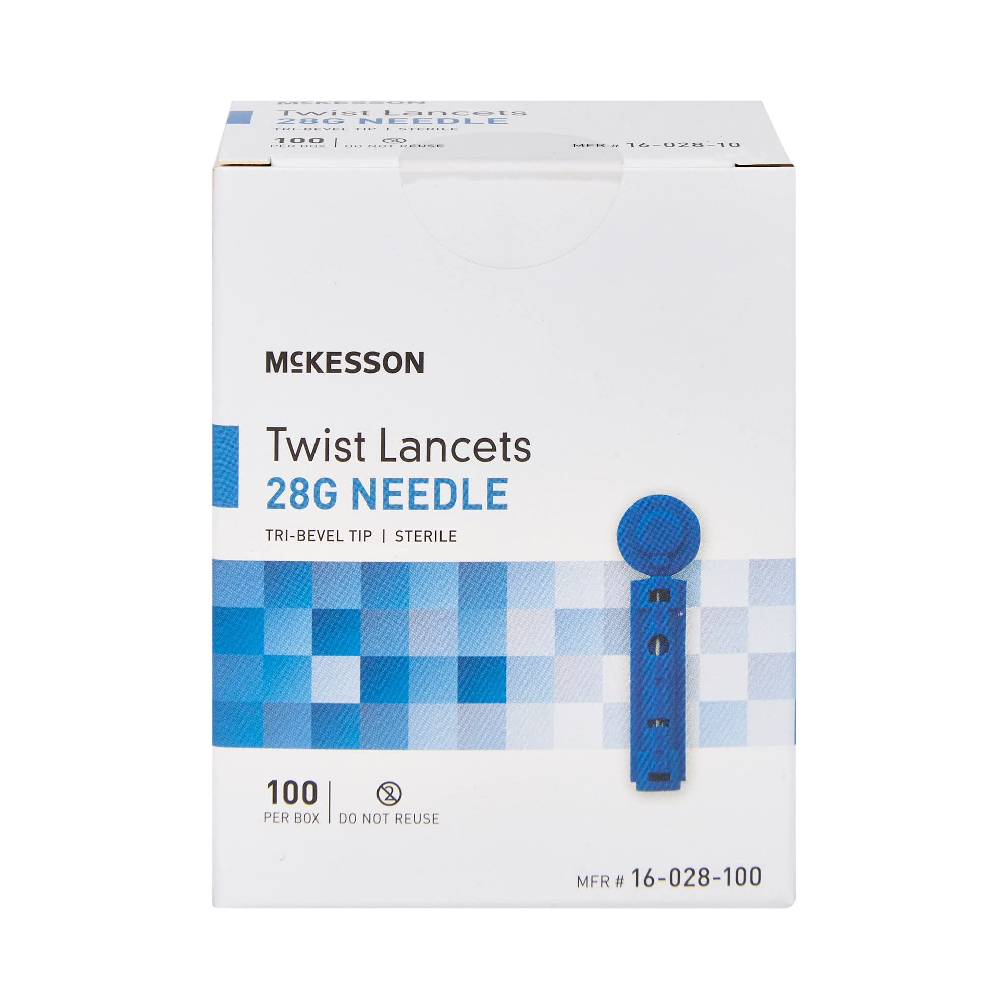 McKesson 16-028-100 Twist Top Lancet Needles - 28 Gauge, 1.8mm Depth (100 Count) - Painless Blood Sugar Testing for Diabetes Monitoring at Home & Clinics