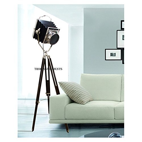 Vintage Hollywood Movie Searchlight Lamp - Rustic Brown Tripod Stand for Film & Photography | Antique Camera Spot Light for Home Decor, Theater Props & Vintage Gifts