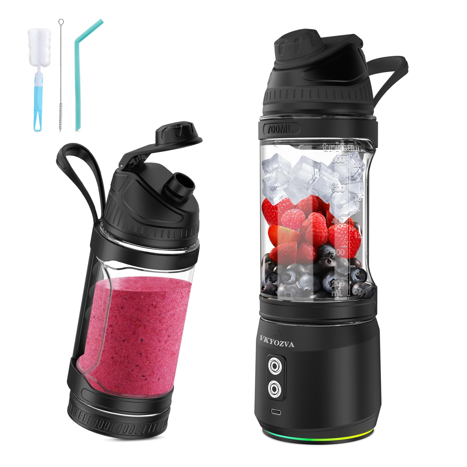 Portable Cordless Blender 24oz - Rechargeable Personal Blender for Smoothies, Shakes & Protein Drinks - BPA Free Small Blender with Travel Lid - Perfect for Gym, Office, Travel & Home Use (Black)