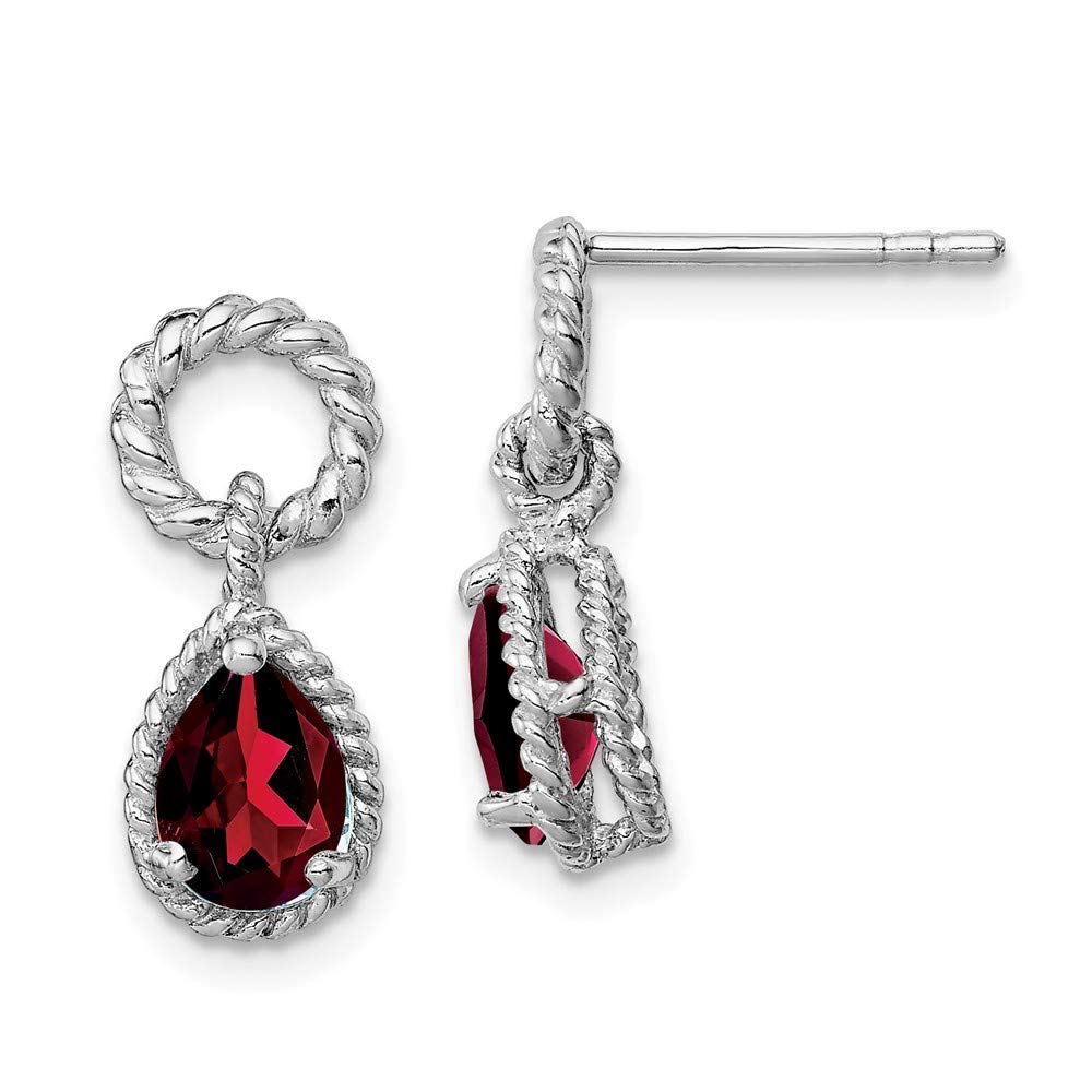 Sterling Silver Rhodium Plated Garnet Twisted Circle Post Earrings for Women | Elegant Dangle Jewelry Gift for Birthday, Anniversary & Special Occasions