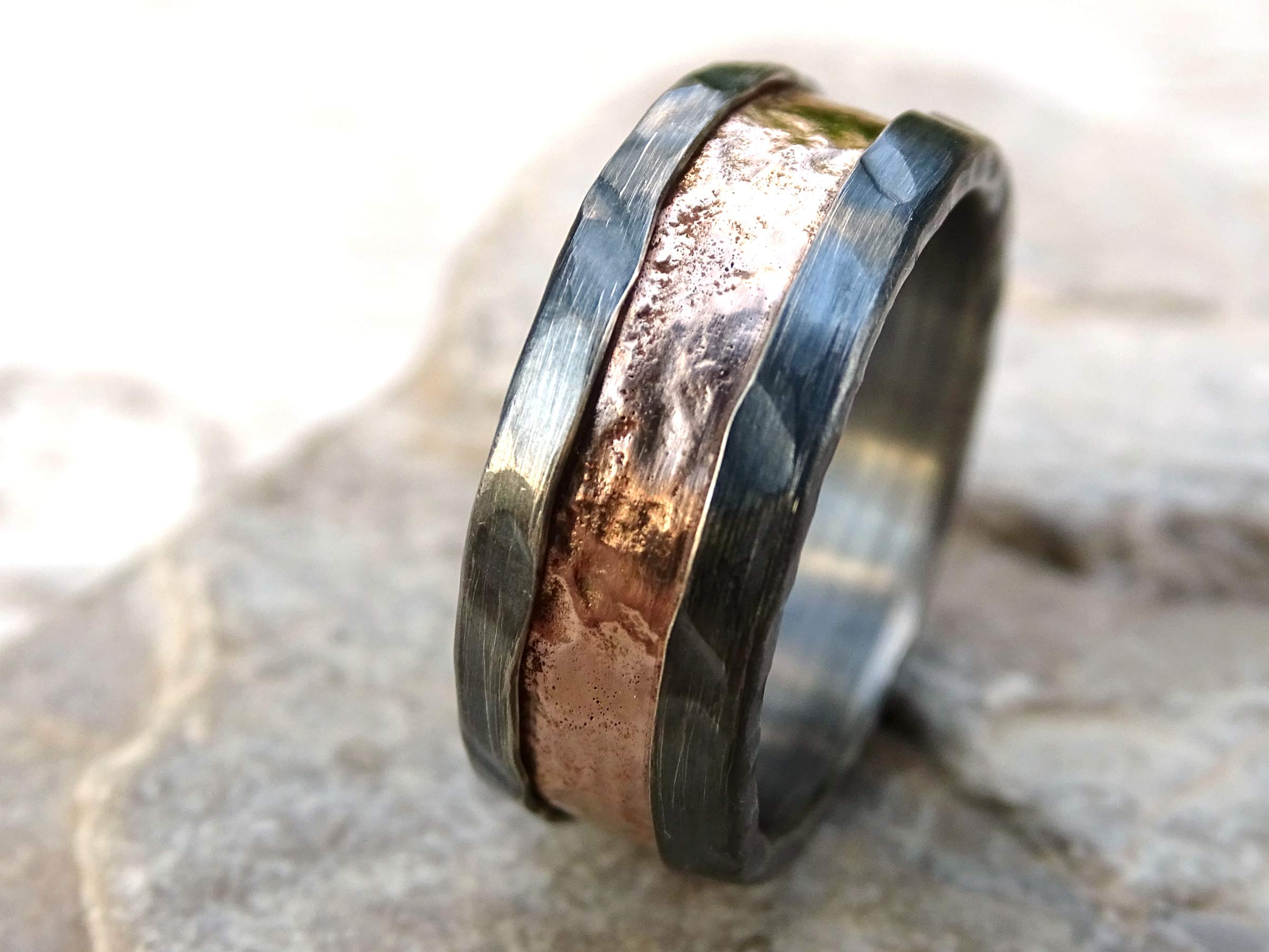 Viking Wedding Ring Rose Gold - Molten Gold Silver Band for Men, Unique Viking Engagement Ring, Perfect for Weddings, Anniversaries, and Special Occasions