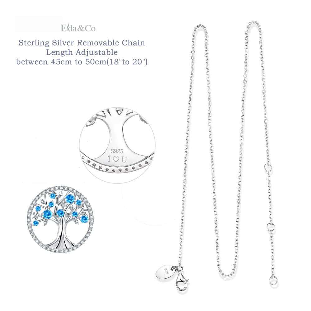 March & April Birthstone Necklace for Women - Tree of Life Pendant with Aquamarine & Other Gemstones, 925 Sterling Silver Jewelry Gift for Wife, Mom, Birthday, Mother's Day | Perfect for Everyday Wear, Special Occasions & Spiritual Protection